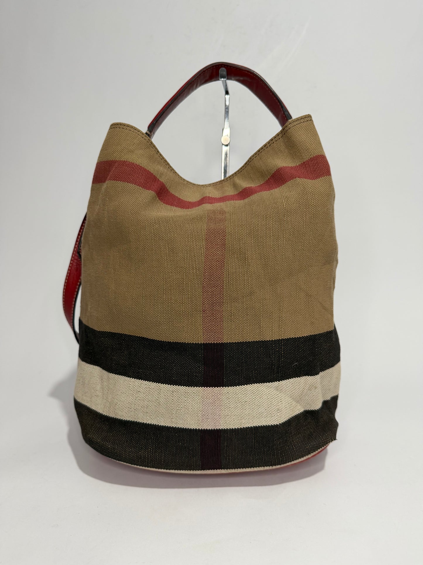 BURBERRY Canvas Mega Check Medium Ashby Hobo Saddle