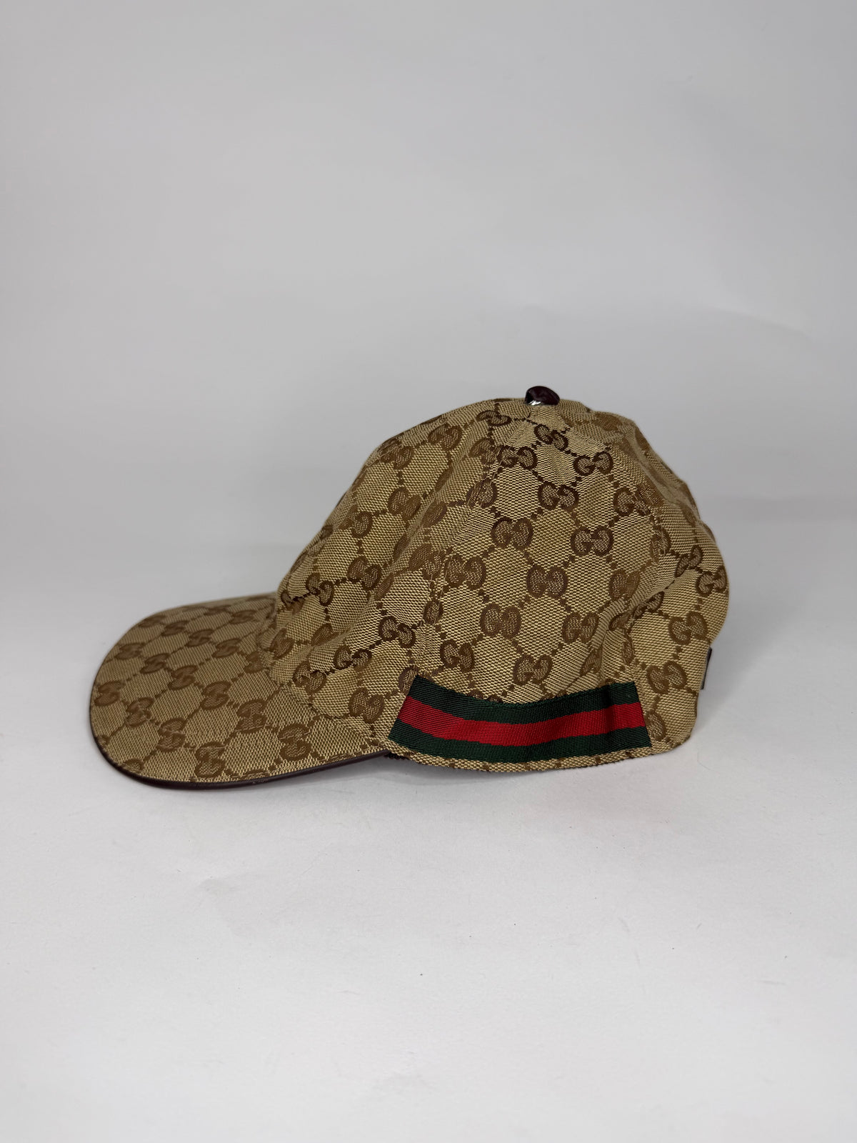 Gucci Beige Logo Monogram Web Stripe Detail Canvas Baseball Cap XL