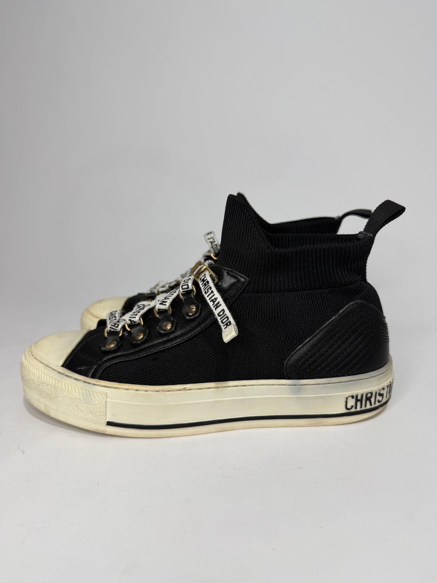 Dior Black Knit Fabric and Leather Walk'n'Dior Sock Sneakers Size 37 EU/ 7 US