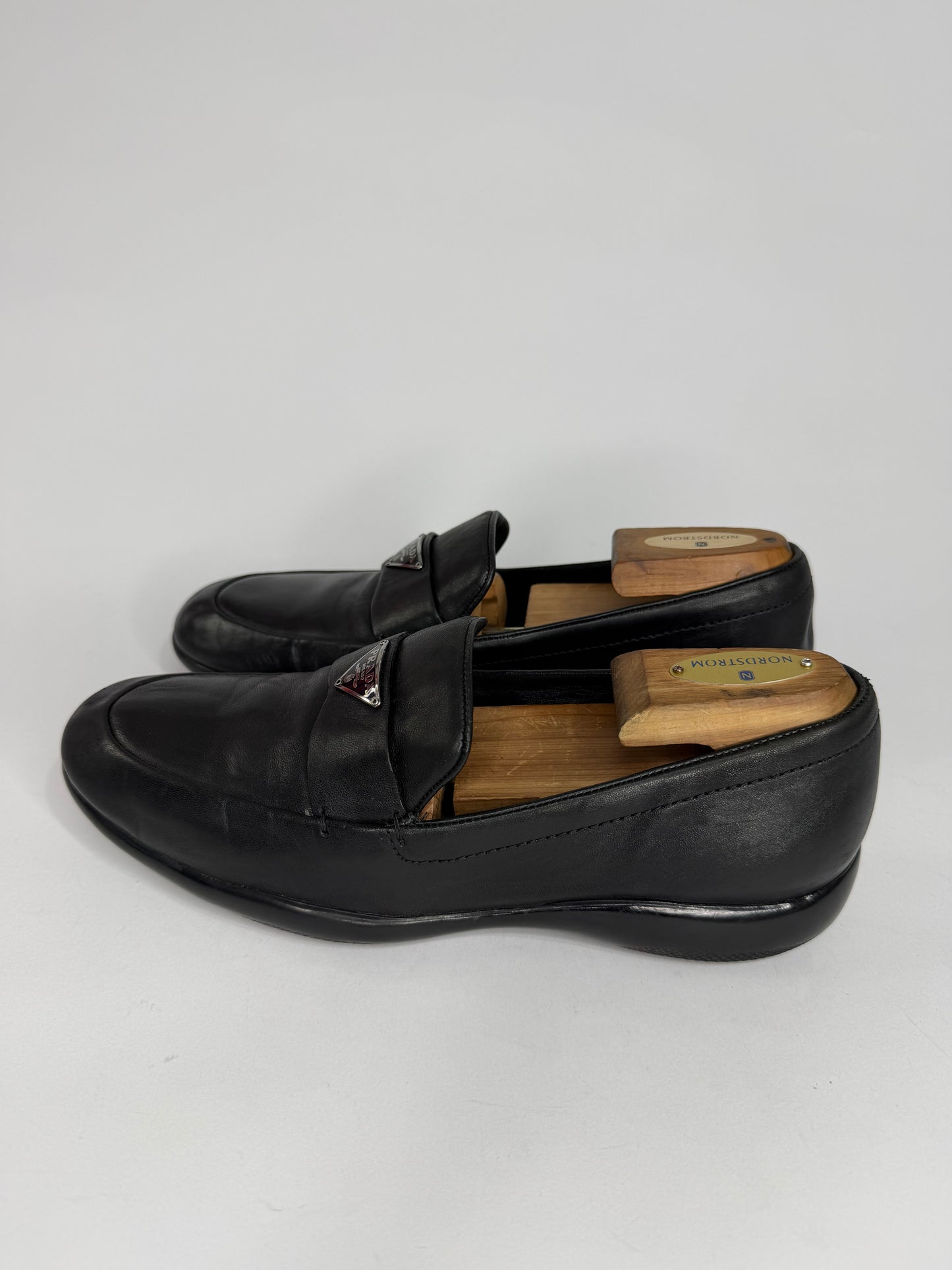 PRADA
Sport Black Nappa Leather Loafers Size 39.5 EU/ 6.5 UK/ 7.5 US