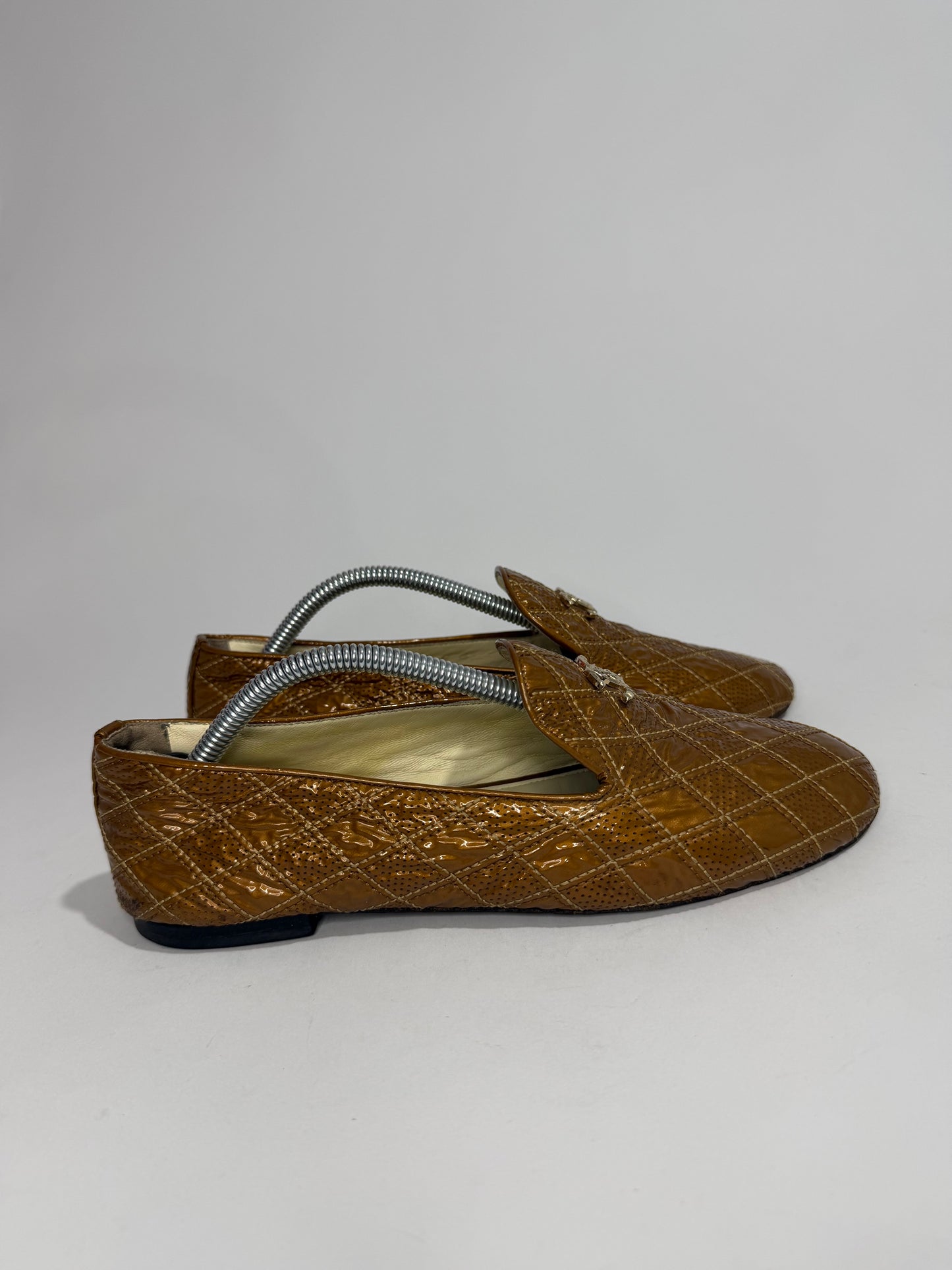 CHANEL Tan Quilted Leather Driver Loafers Size 37.5 EU/7.5 US/ 4.5 UK