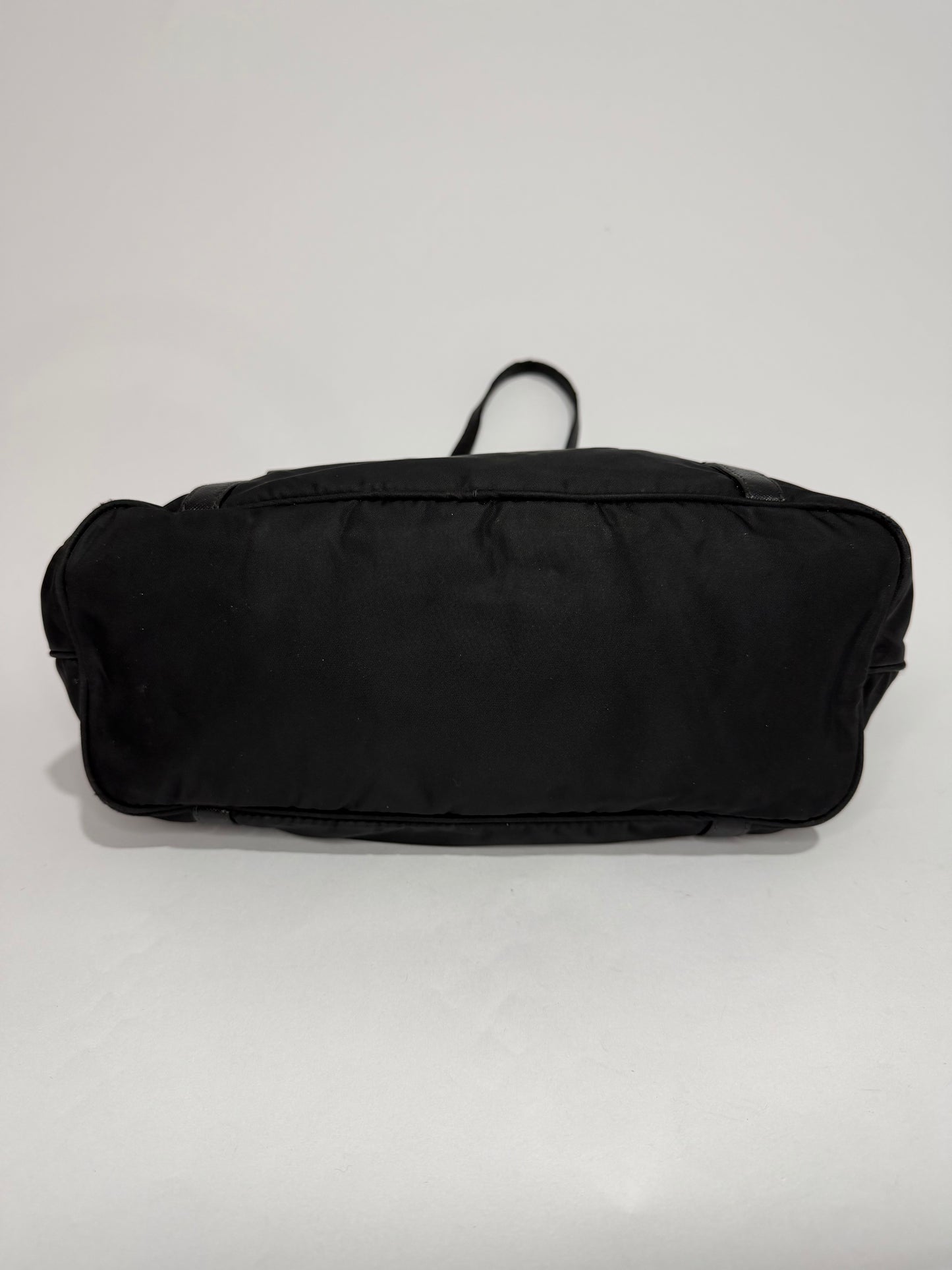 Prada Black Saffiano Leather trimmed Nylon Tessuto Tote Bag