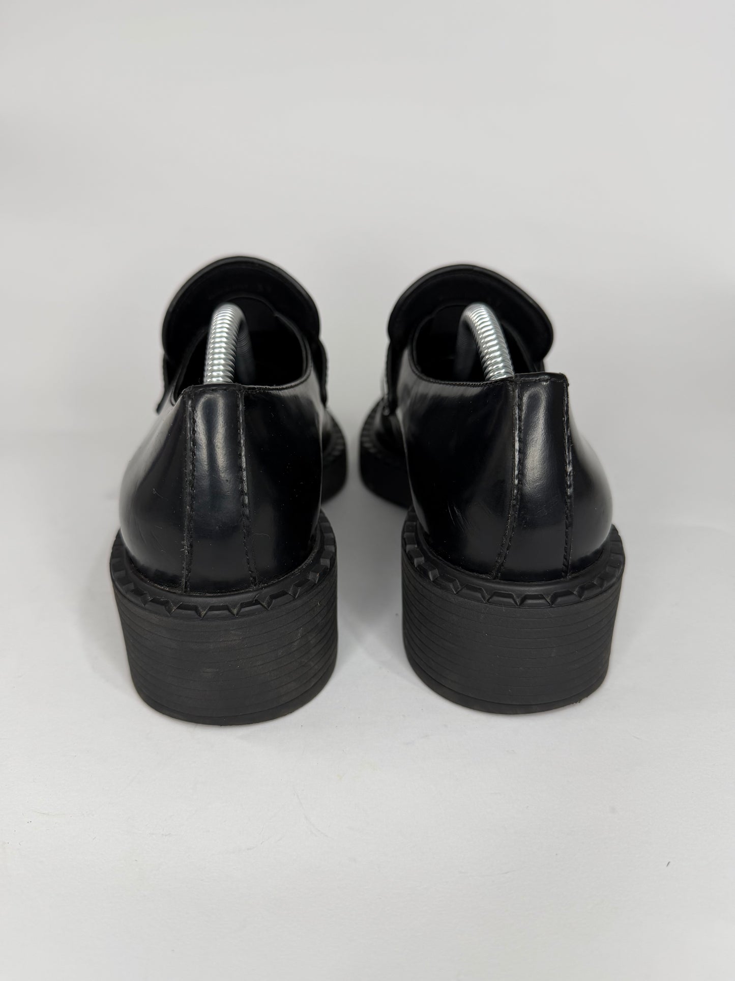 PRADA Vernice Metal Triangle Logo 50mm Loafers Size 37 EU/7 US/ 4 UK