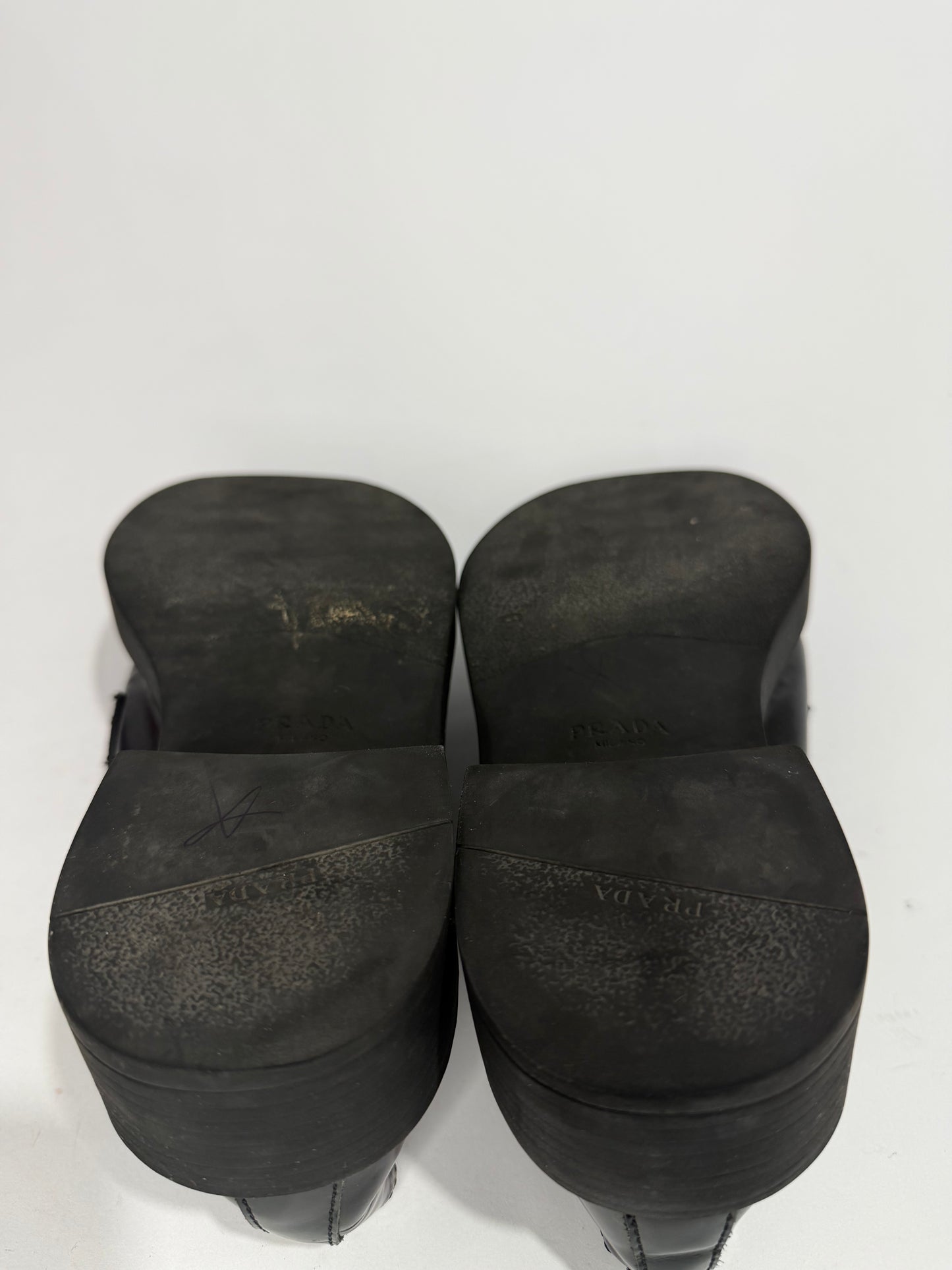 PRADA Vernice Metal Triangle Logo 50mm Loafers Size 37 EU/7 US/ 4 UK