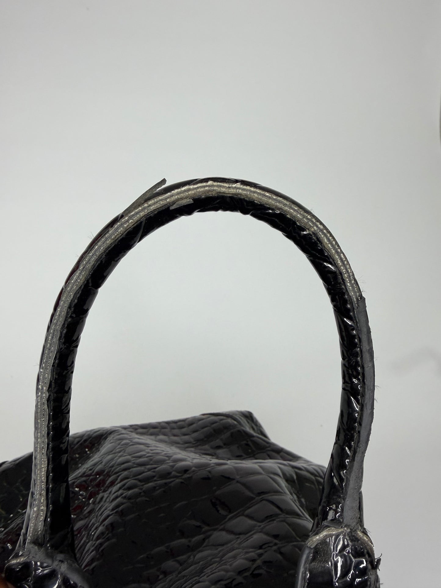 Vivienne Westwood Black Patent Croc-Embossed Orb Appliqué Handbag