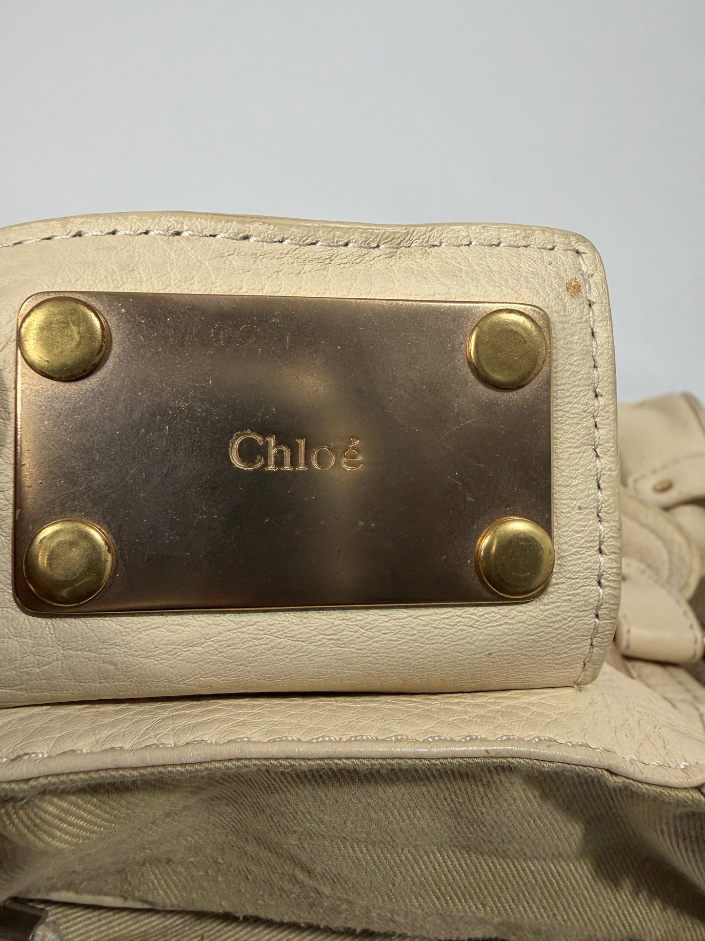 CHLOE Off White Leather Medium Paddington Satchel Bag