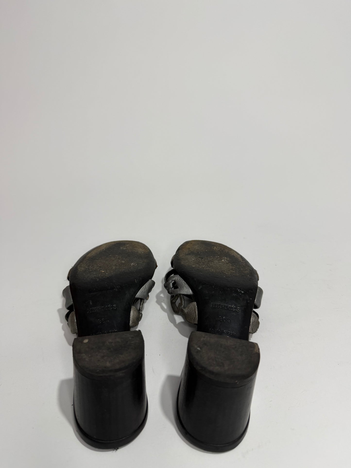 Hermes Silver Leather Tandem Slide Sandals Size 36.5 EU