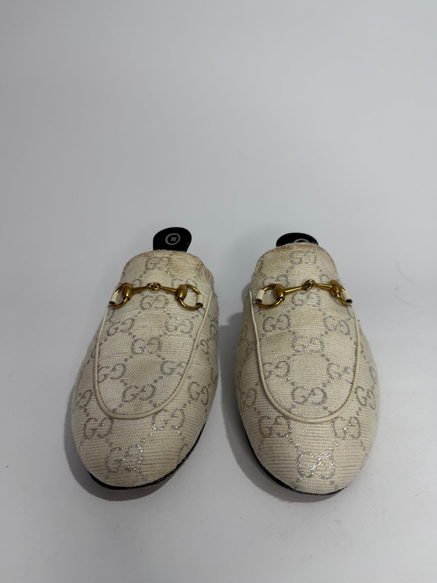 Gucci Grey/Silver Canvas Princetown Mules Size 36 EU/6 US / 3 UK