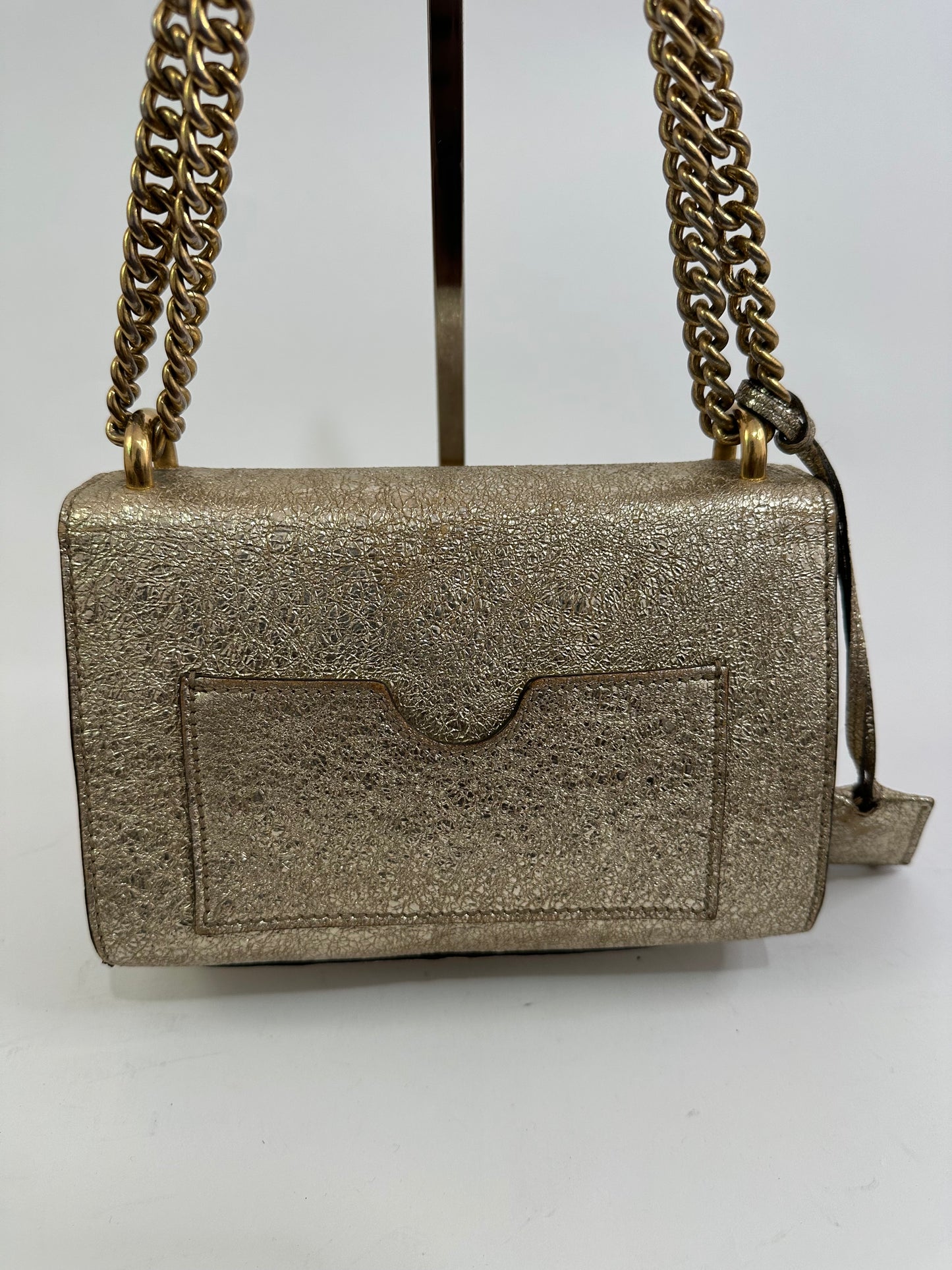 GUCCI Gold Textured Leather Padlock Shoulder Bag