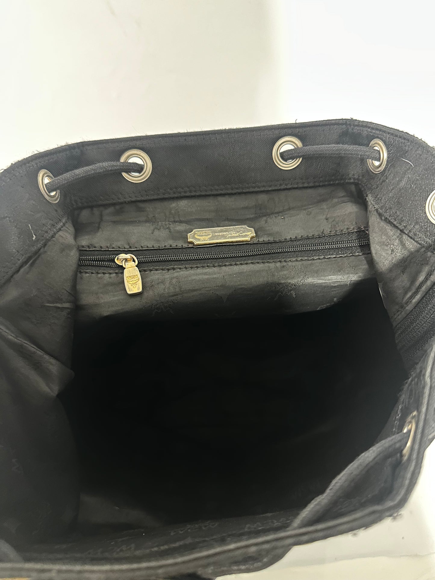 MCM Black Nylon and Leather Drawstring Backpack