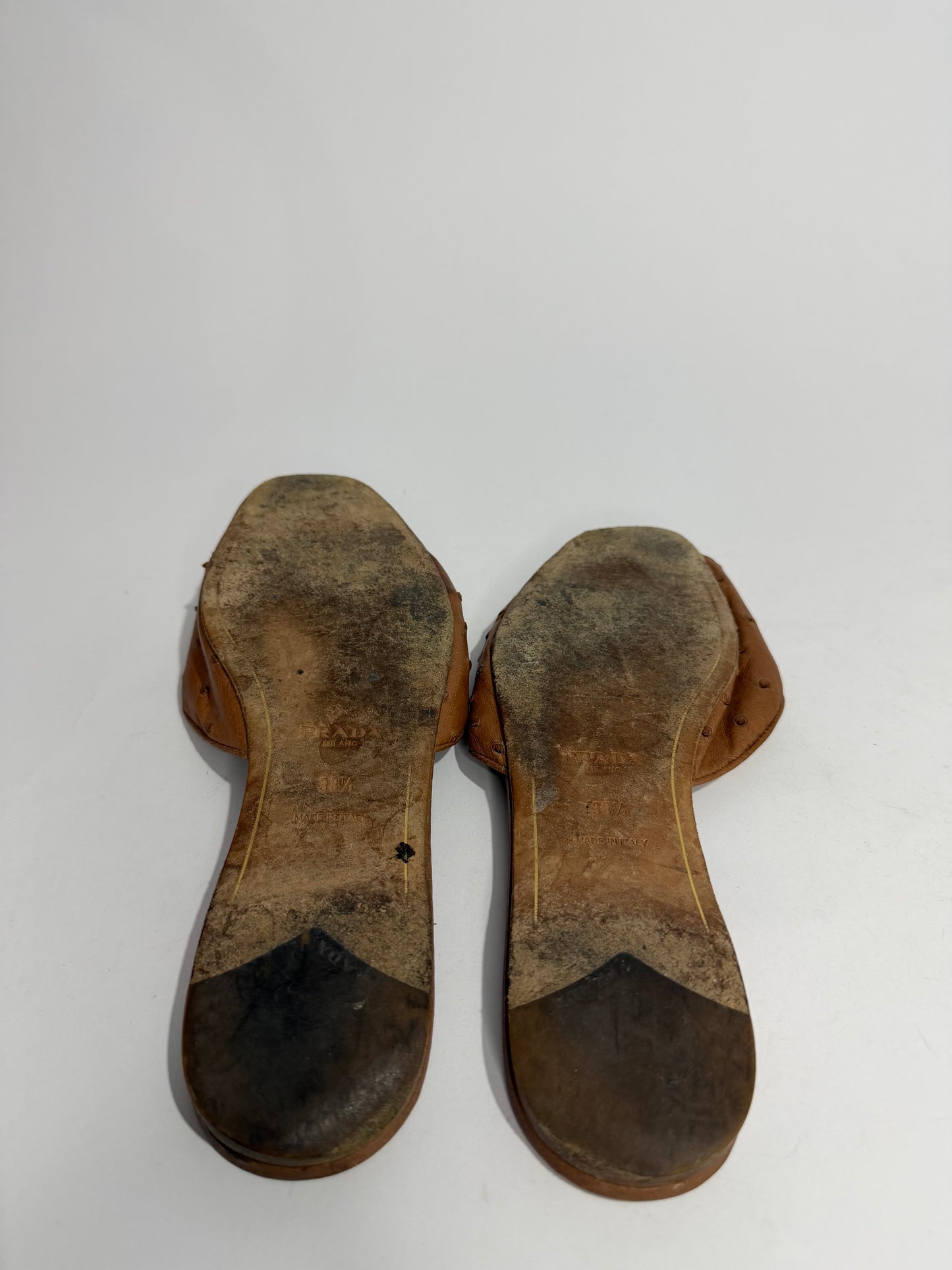 Prada Brown Ostrich Leather Flat Sandals Size 38.5 EU/8.5 US