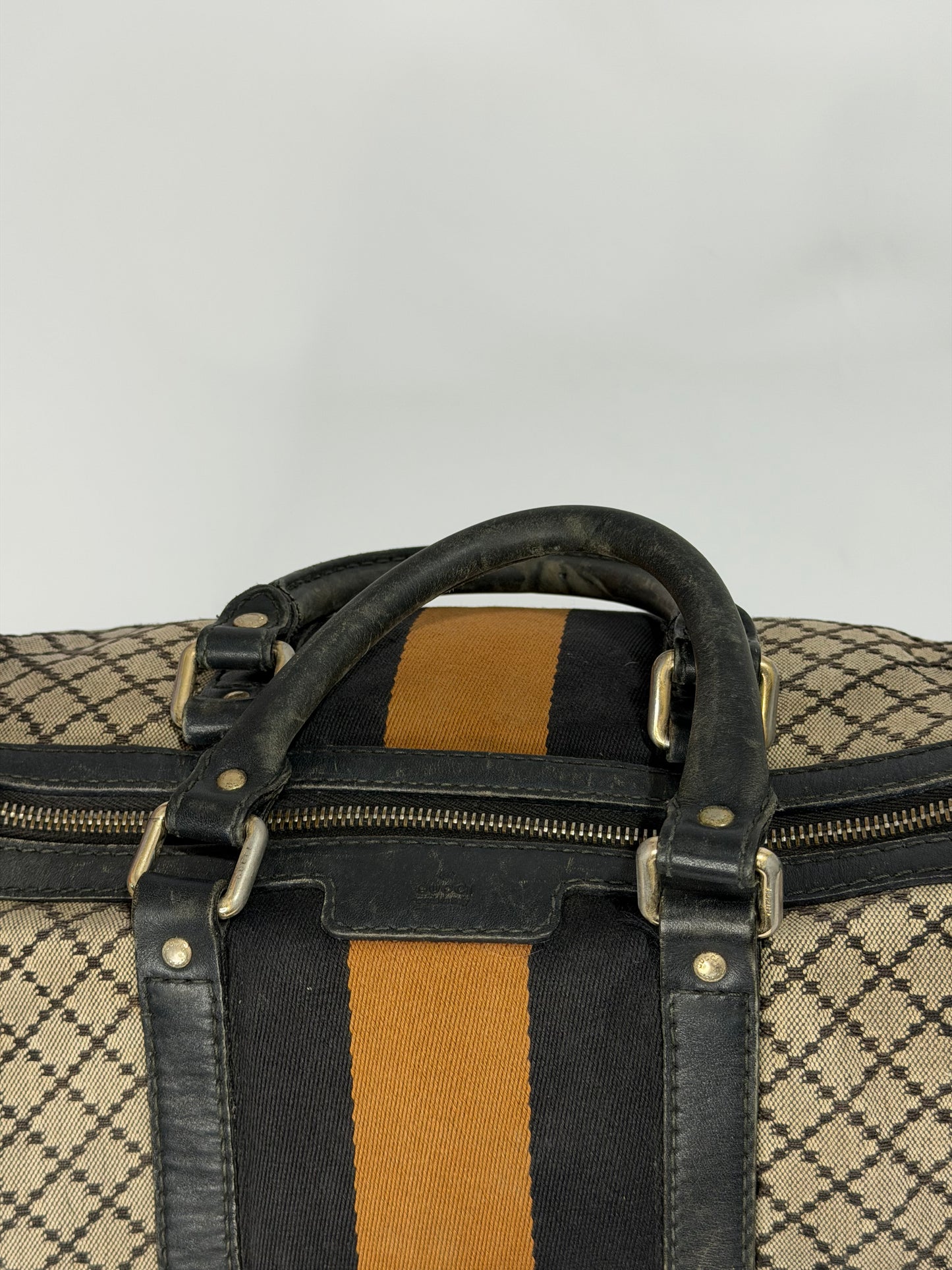 Gucci Black/Beige Diamante Canvas Medium Vintage Web Boston Bag
