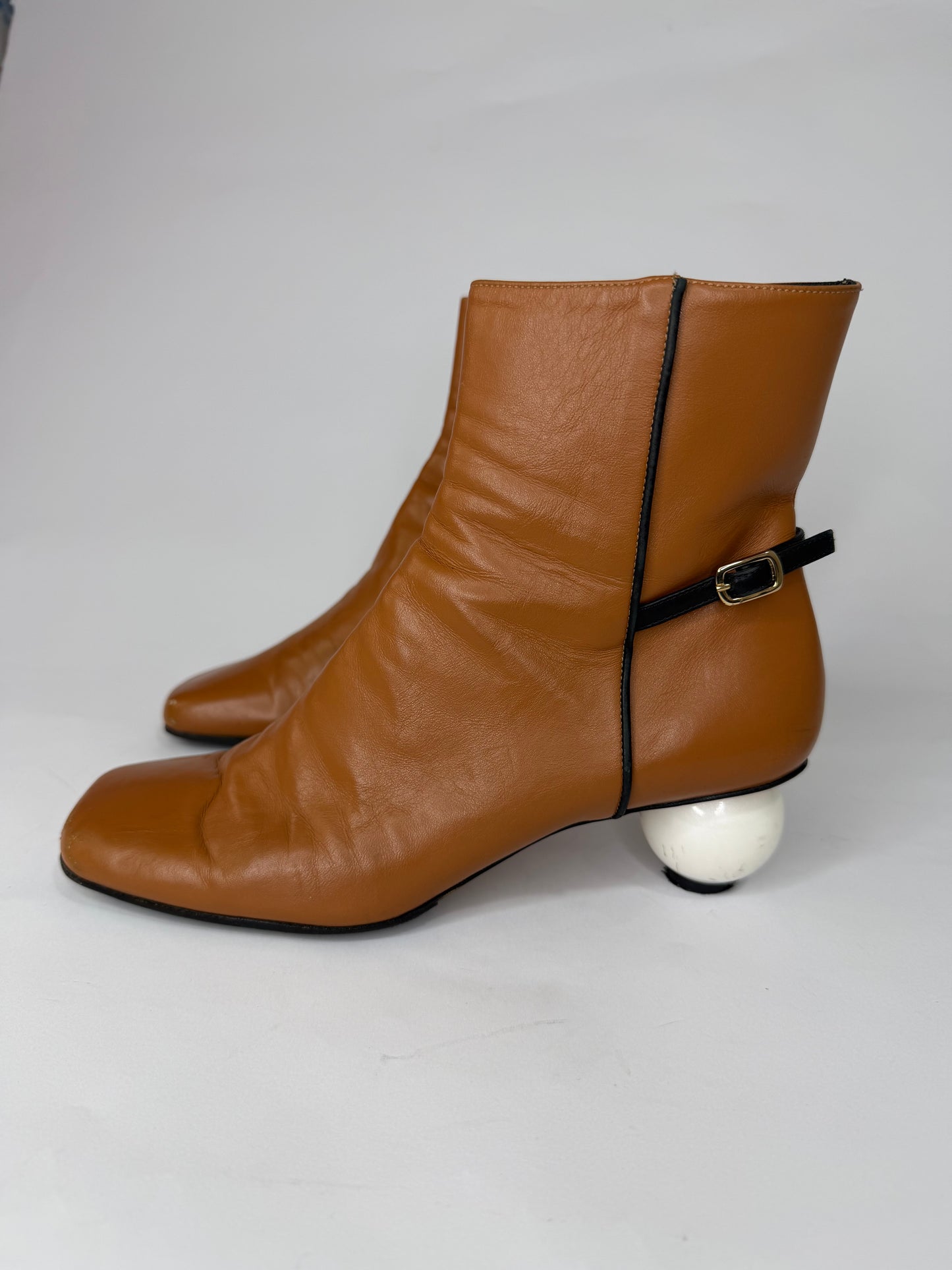 J.W. Anderson Tan Leather Ball-Heel Ankle Boots Size 37 EU/ 7 US / 4 UK