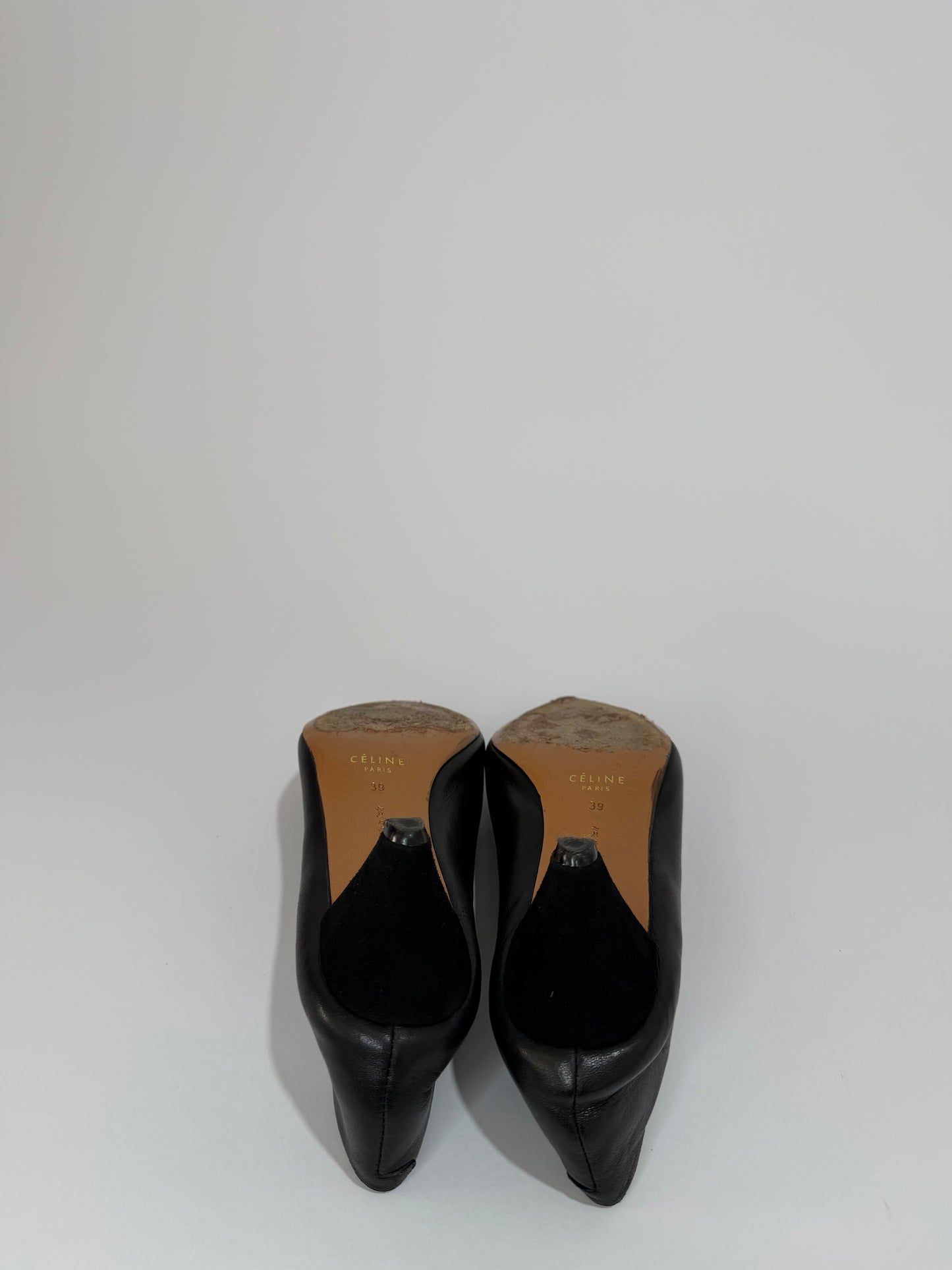Celine Black Leather V Neck Pointed Toe Pumps Size 39 EU/9 US