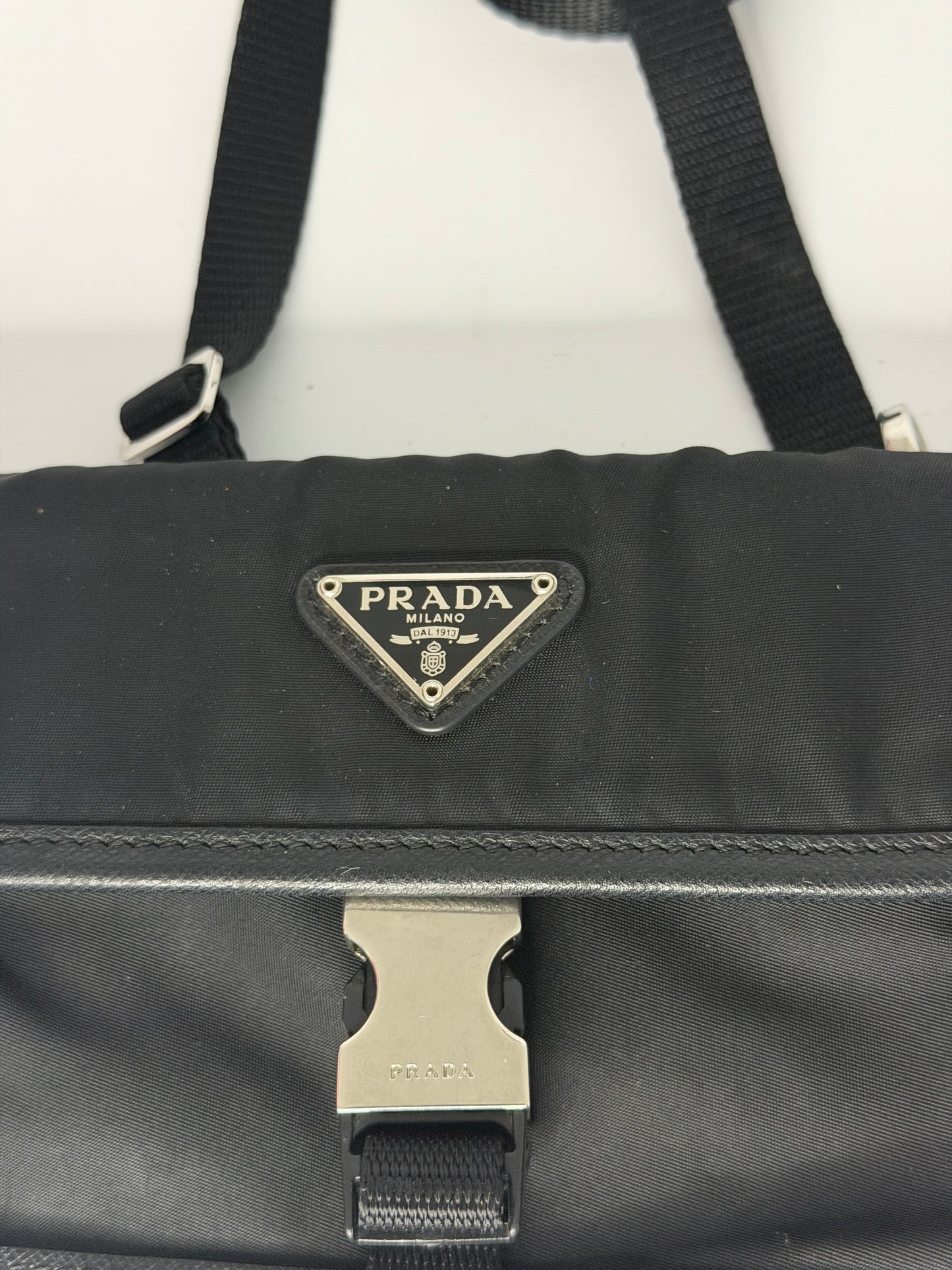 Prada Black Re-Nylon and Leather Flap Crossbody Bag