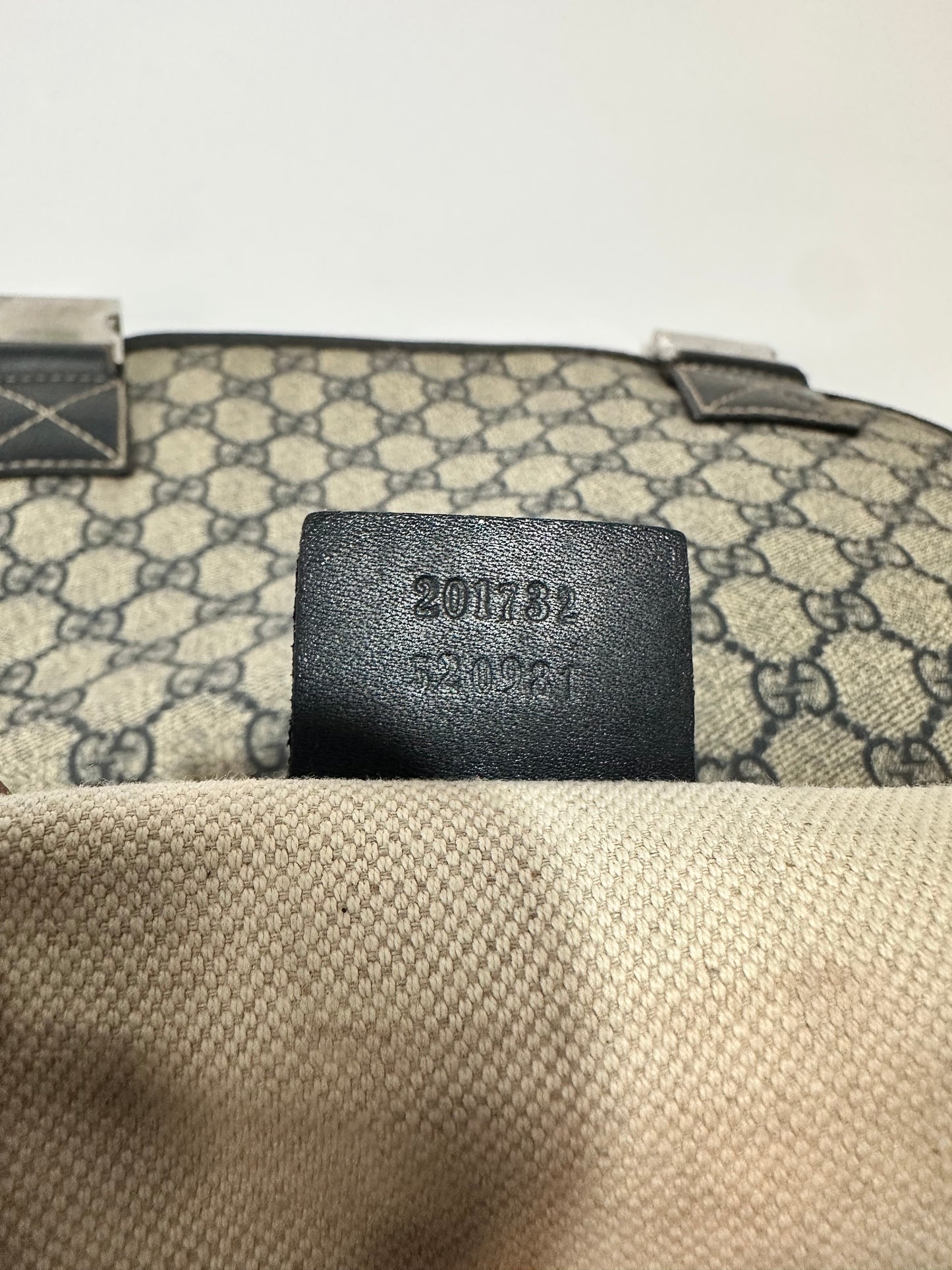GUCCI  GG Plus Monogram Medium Double Buckle Flap Messenger Bag Beige Navy