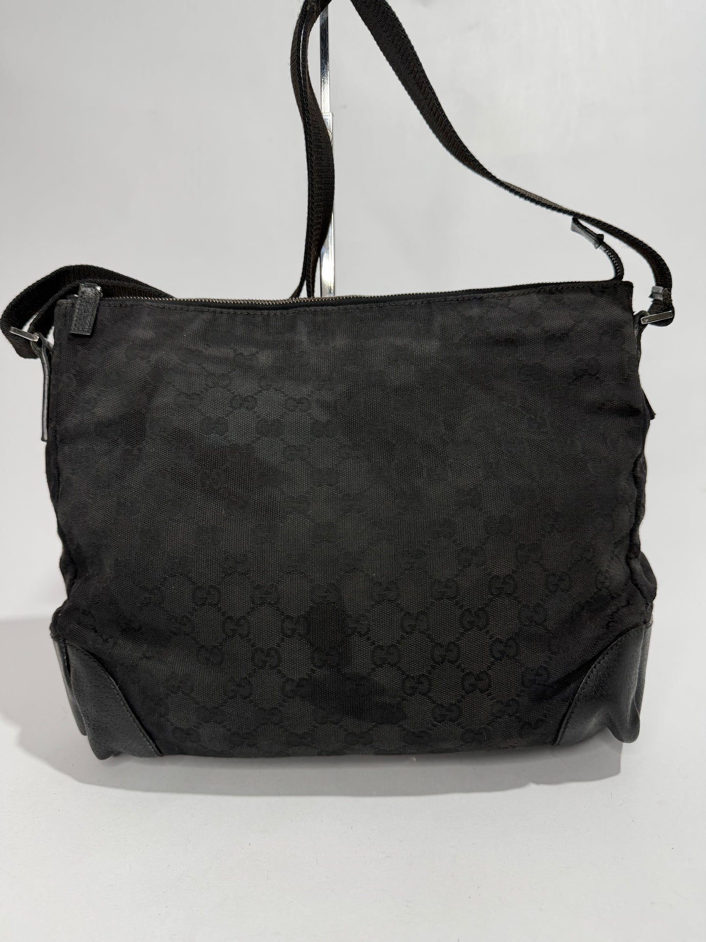 Vintage Gucci Black GG Canvas Crossbody Messenger Bag