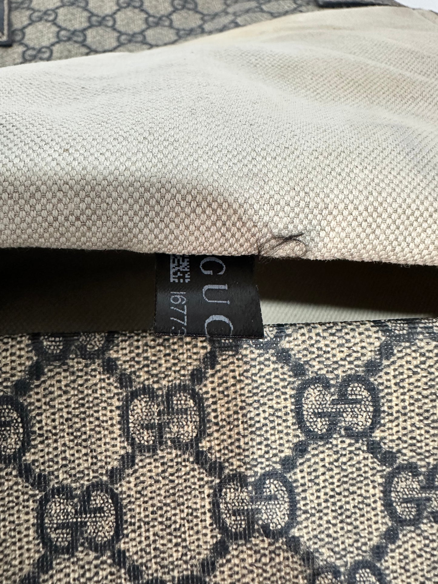 GUCCI  GG Plus Monogram Medium Double Buckle Flap Messenger Bag Beige Navy