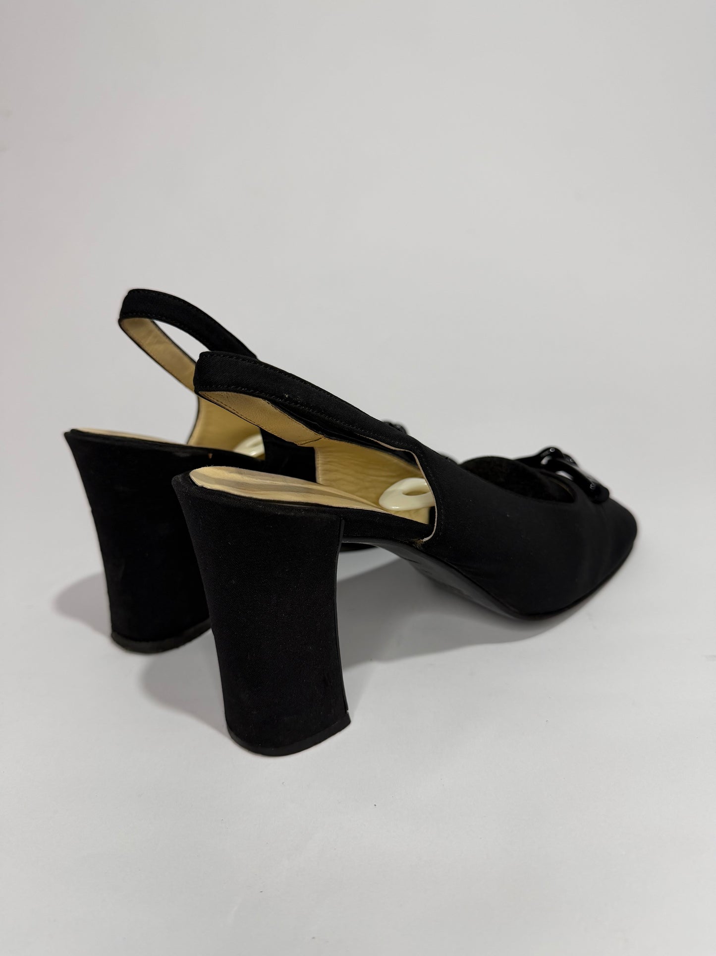 Prada Black Slingback Block Heel Pumps Size 40 Made in Italy