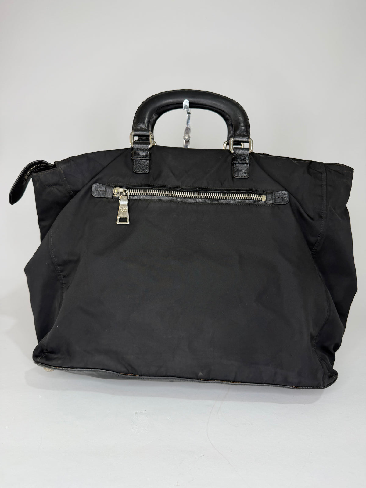Prada Black Tessuto Nylon Leather Trim Briefcase Tote Bag