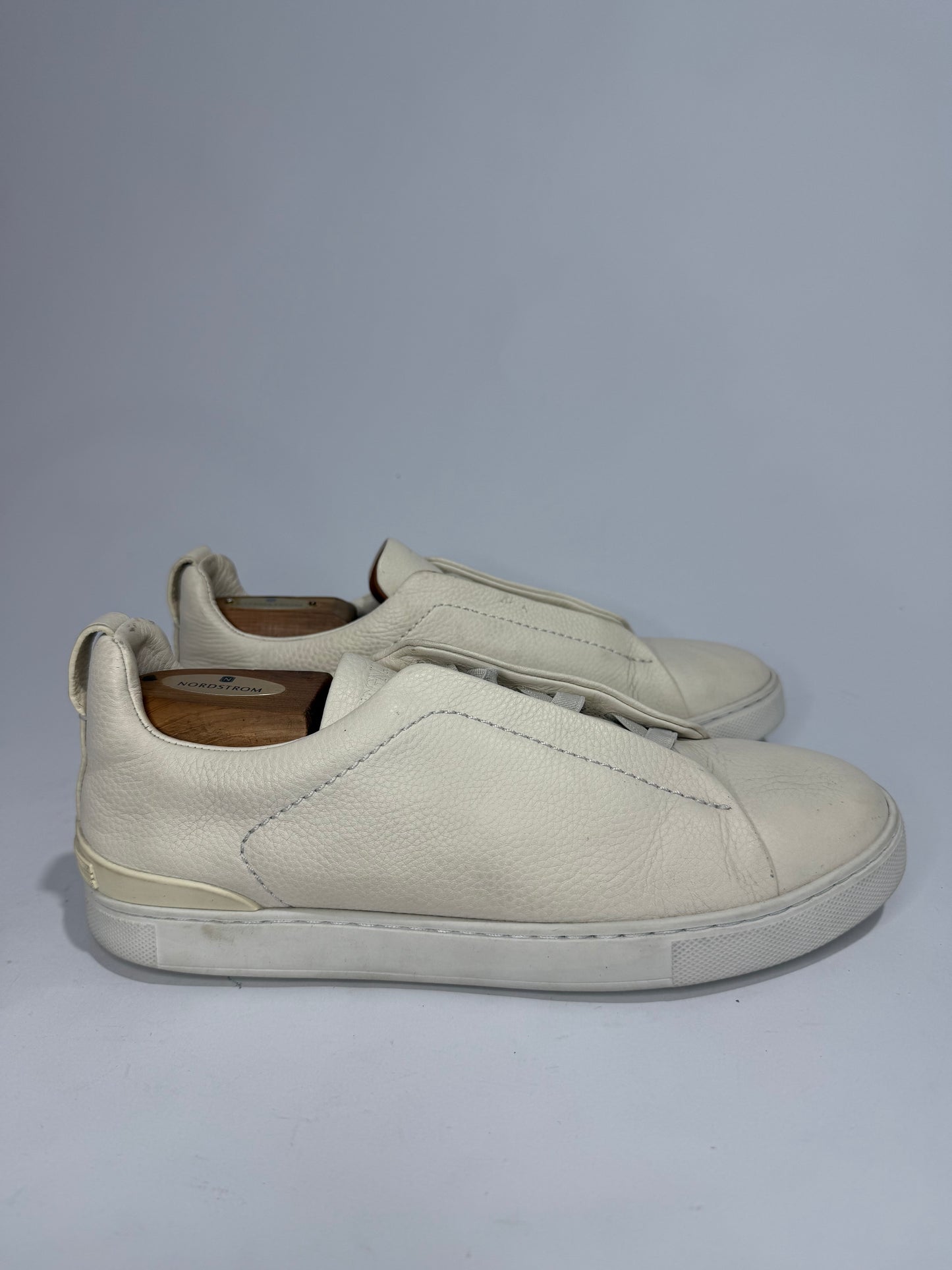 Ermenegildo Zegna Cream Leather triple stitch Slip On Sneakers Size 8 UK/ 9 US