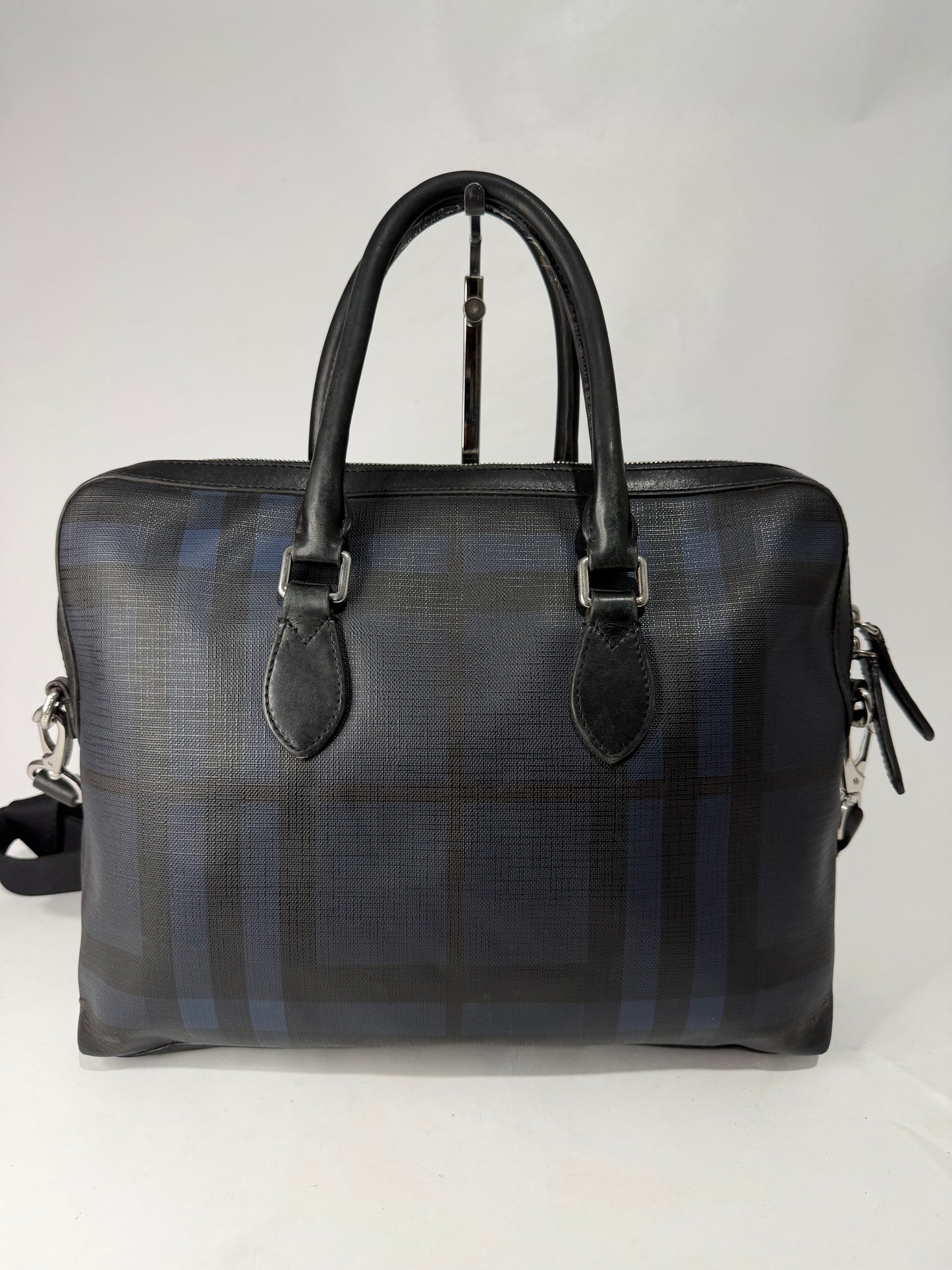 Burberry Smoked Check Coated Canvas and Leather The Barrow Briefcase Bag