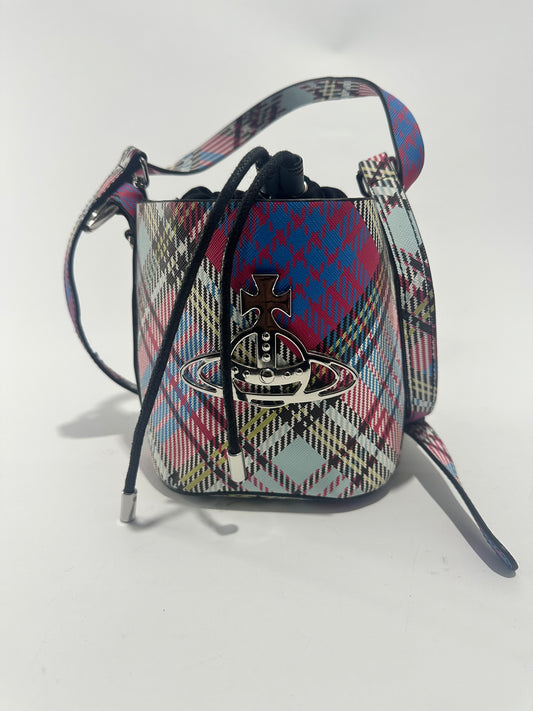 VIVIENNE WESTWOOD 
Daisy Small Tartan-Print Faux Leather Bucket Bag