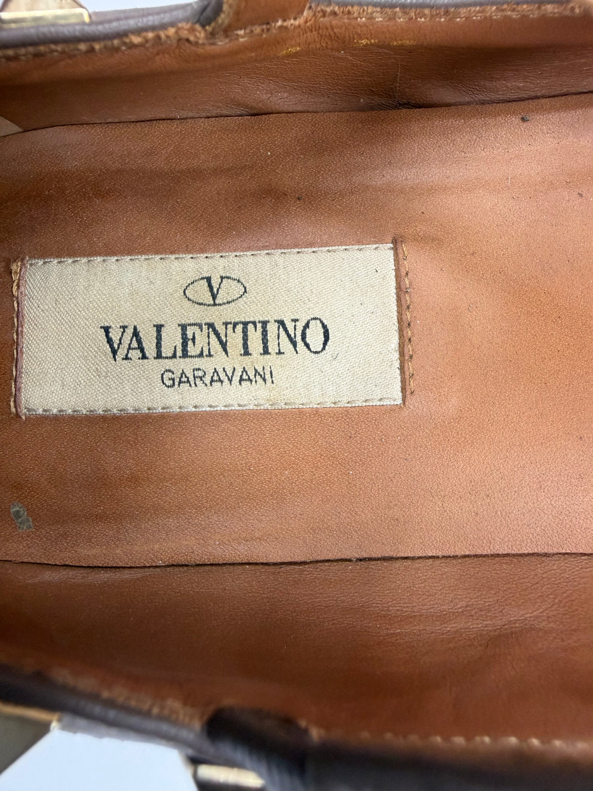 Valentino Light Blue/Brown Leather Rockstud Flats Size 36 EU/ 6 US