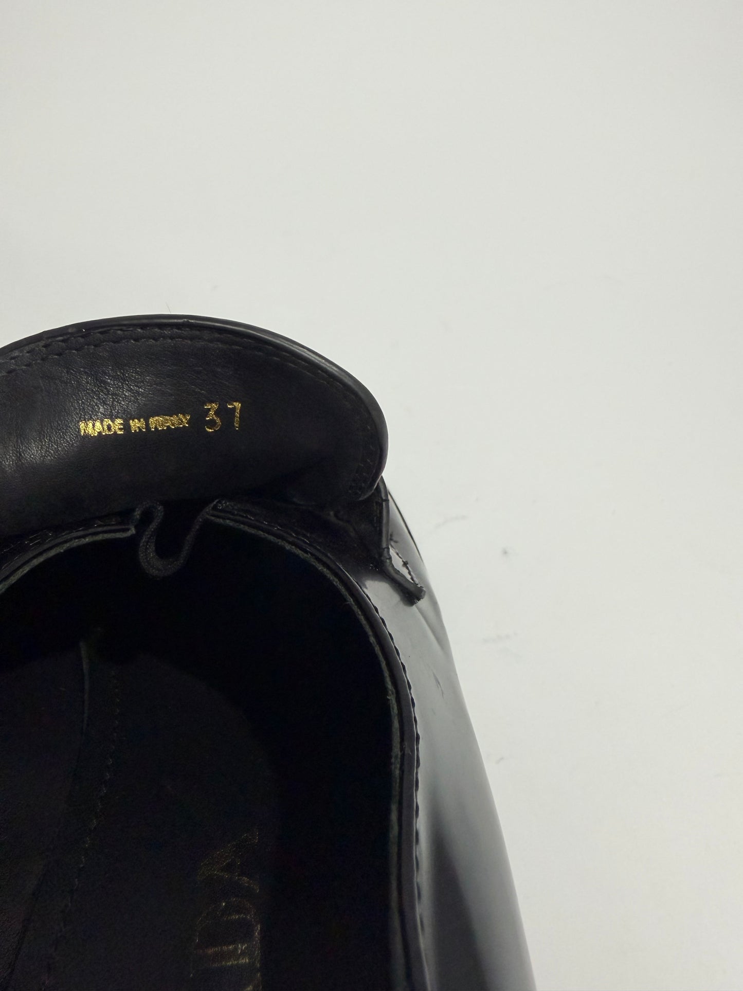 PRADA Vernice Metal Triangle Logo 50mm Loafers Size 37 EU/7 US/ 4 UK