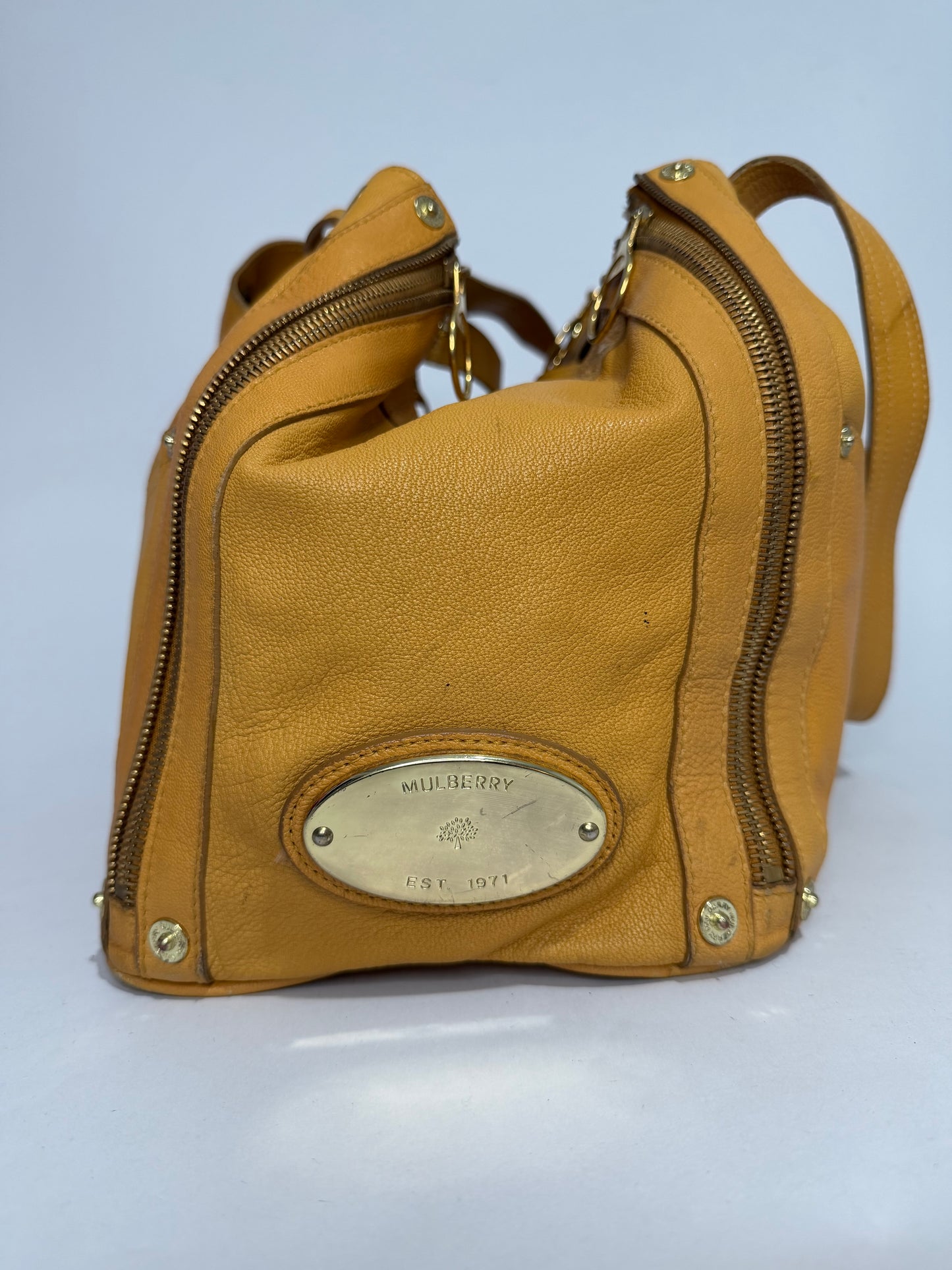 Mulberry Mustard Yellow Leather Drawstring Tote Bag