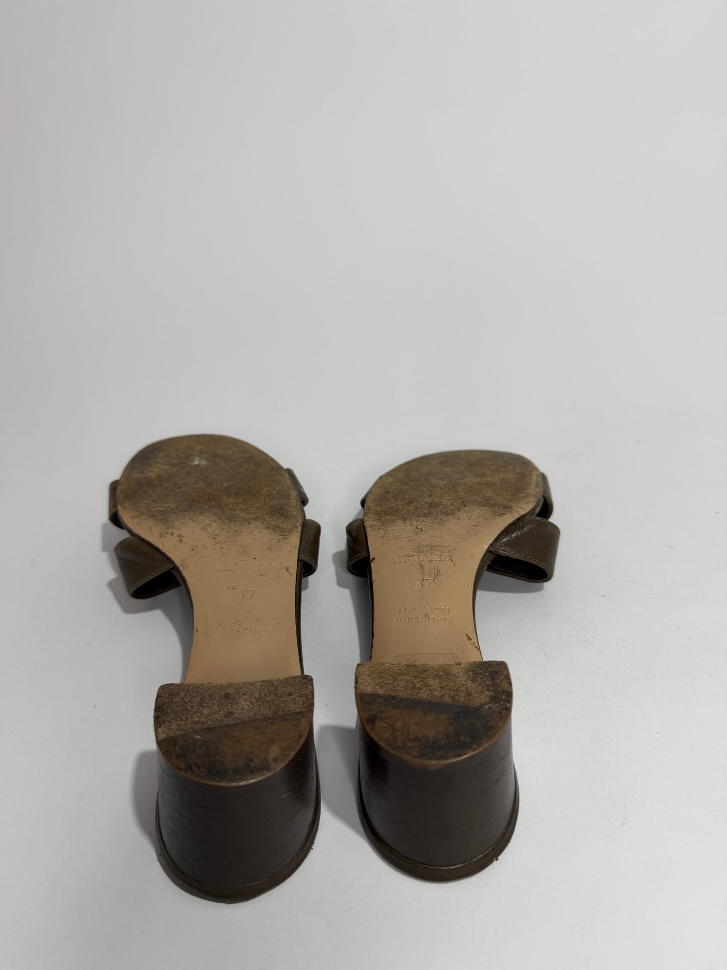 Hermès Oasis H Cut-Out Leather Mule Sandals Brown | Size 37 | Block Heel
