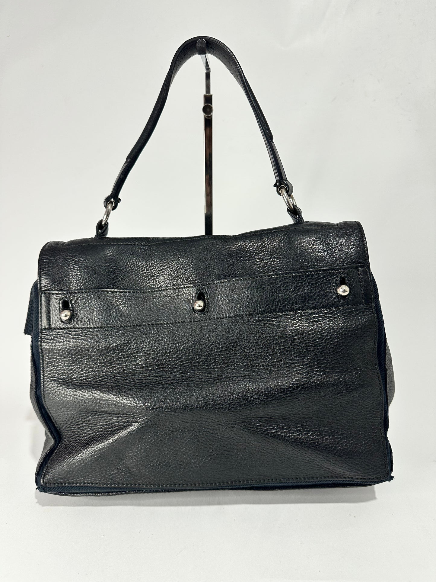 Yves Saint Laurent Black Leather Medium Muse Two Top Handle Bag
