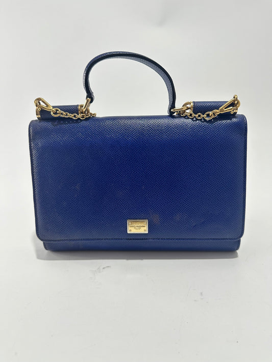 Dolce & Gabbana Blue Leather Miss Sicily Wallet on Chain