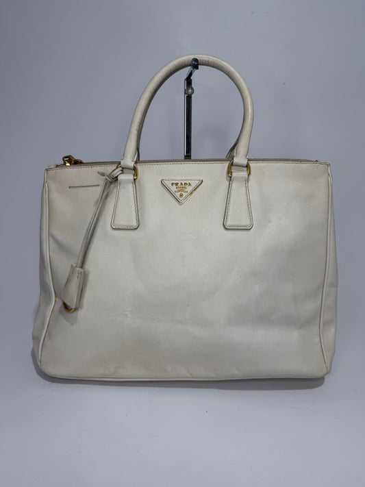 PRADA Grey Saffiano Lux Leather Large Double Zip Tote
