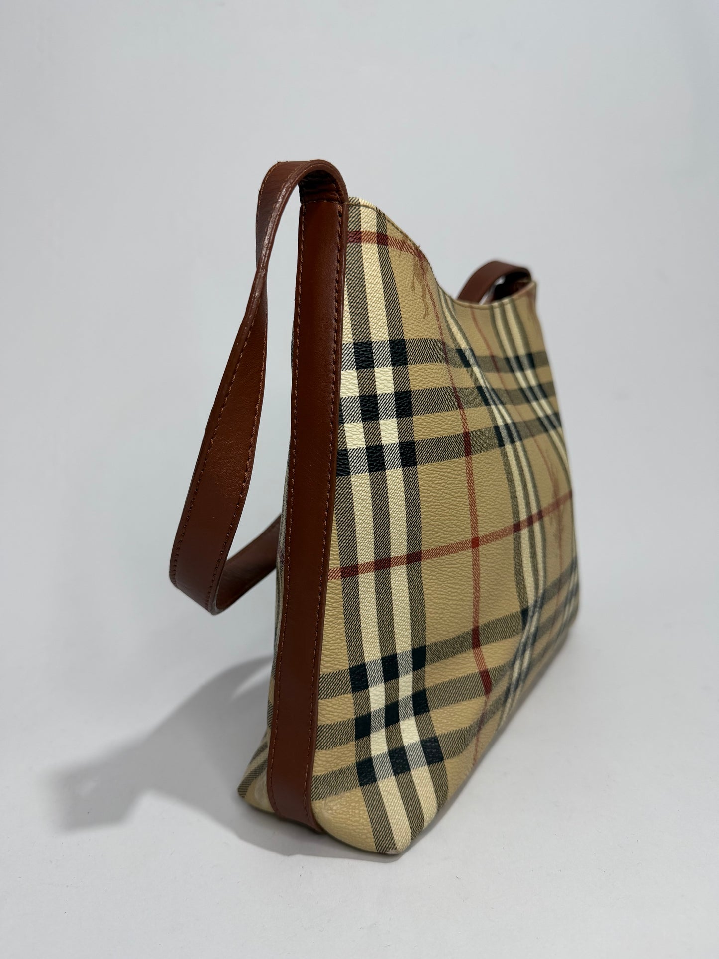 Vintage Burberry Nova Check Shoulder Bag – Beige Plaid Leather Trim Hobo Bag