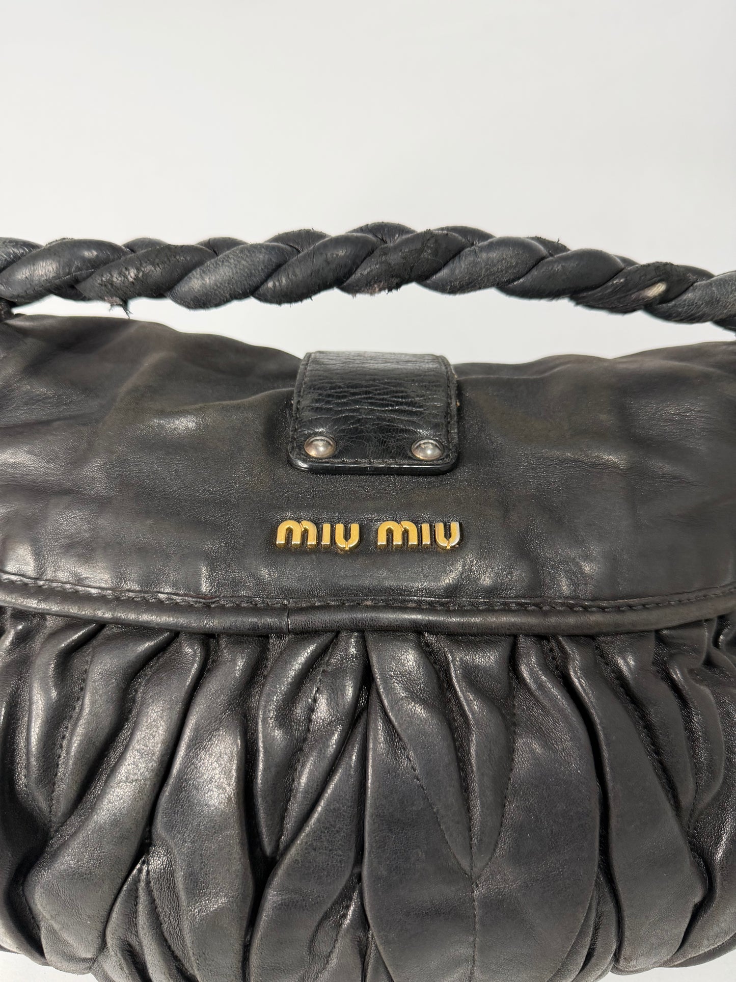Miu Miu Black Coffer Matelasse Leather Hobo