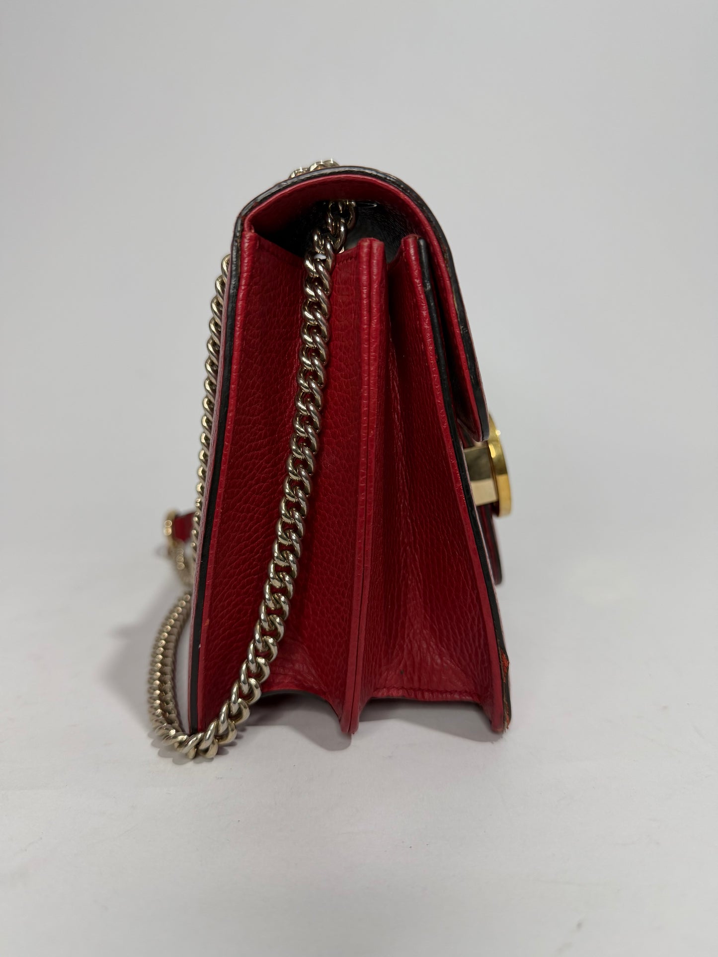 Gucci Red Leather Interlocking G Chain Shoulder Bag