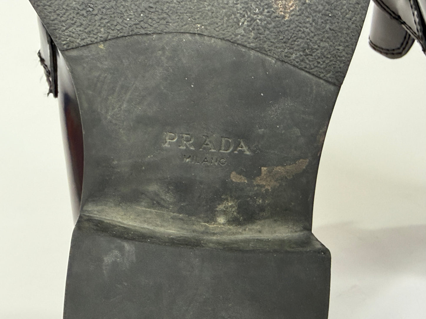 PRADA Vernice Metal Triangle Logo 50mm Loafers Size 36 EU/6 US/ 3UK