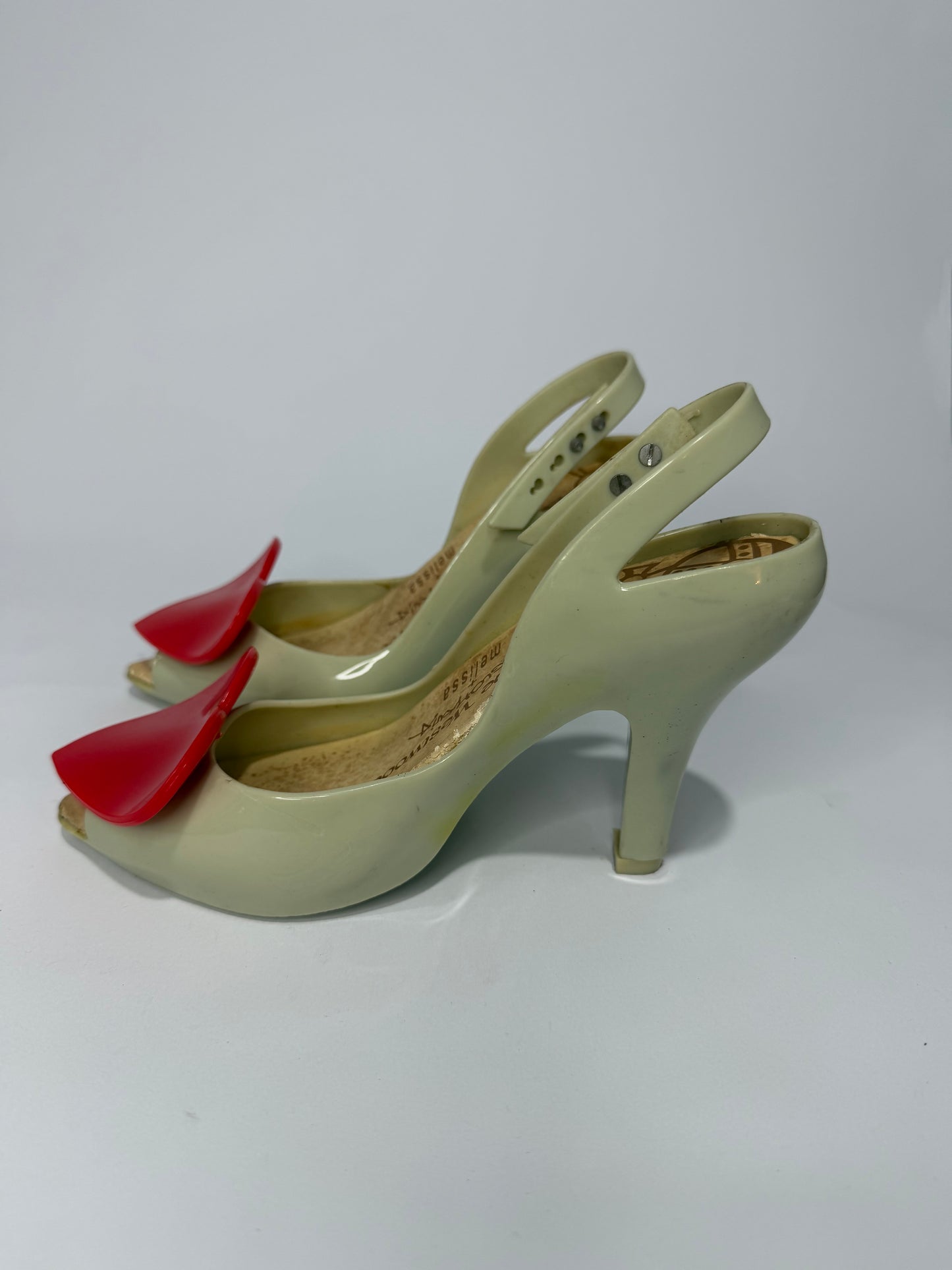 Vivienne Westwood x Melissa Anglomania Heart Slingback Heels Beige/Red PVC Pumps EU 36 US 6