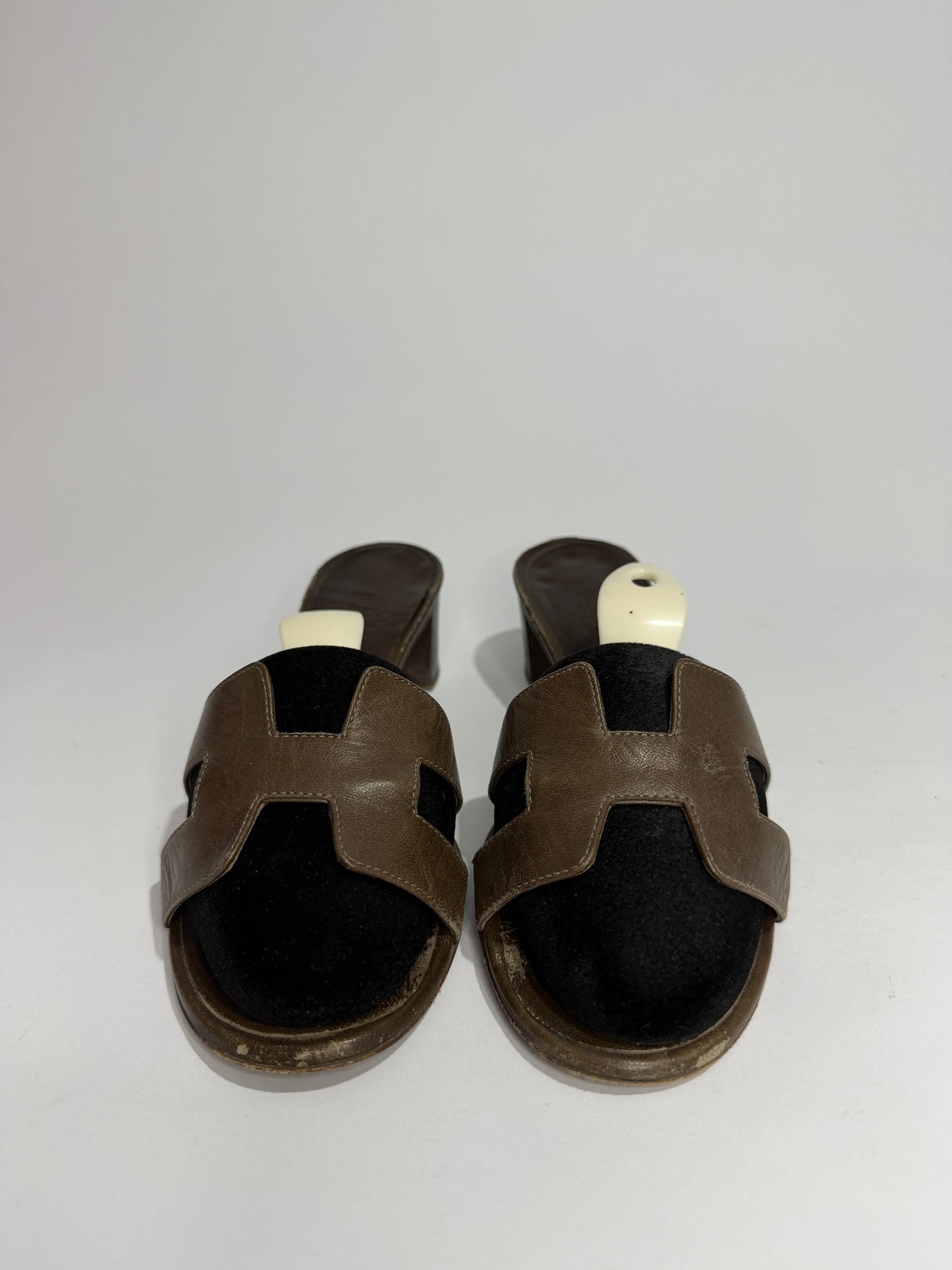 Hermès Oasis H Cut-Out Leather Mule Sandals Brown | Size 37 | Block Heel
