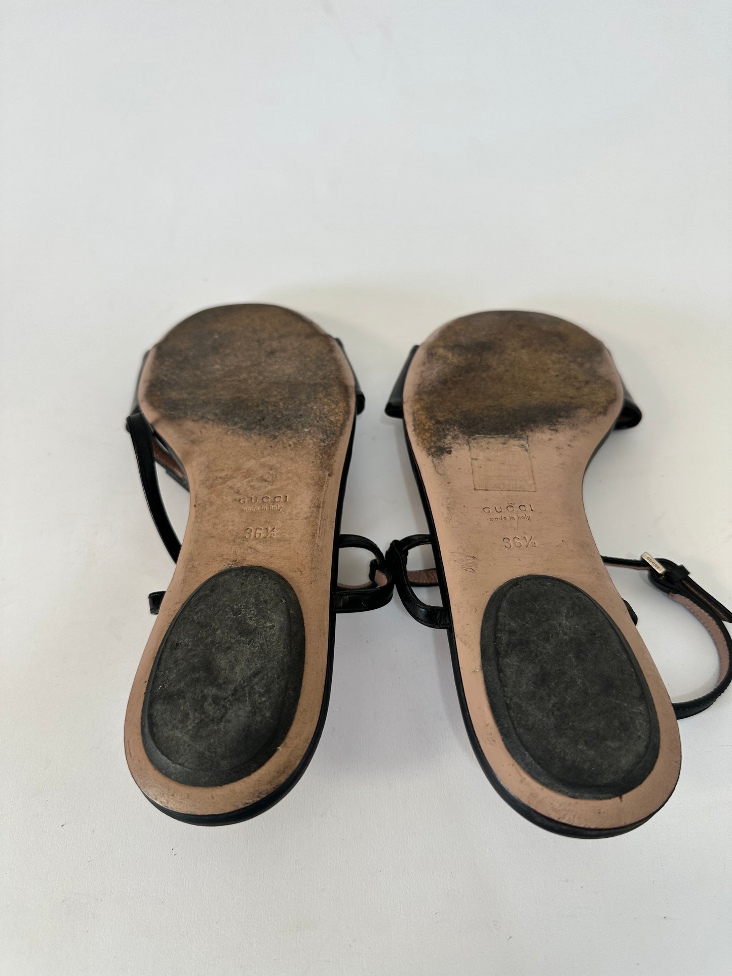 Gucci Black Patent Leather Horsebit Sandals Size 36.5 EU/ 6.5 US / 3.5 UK