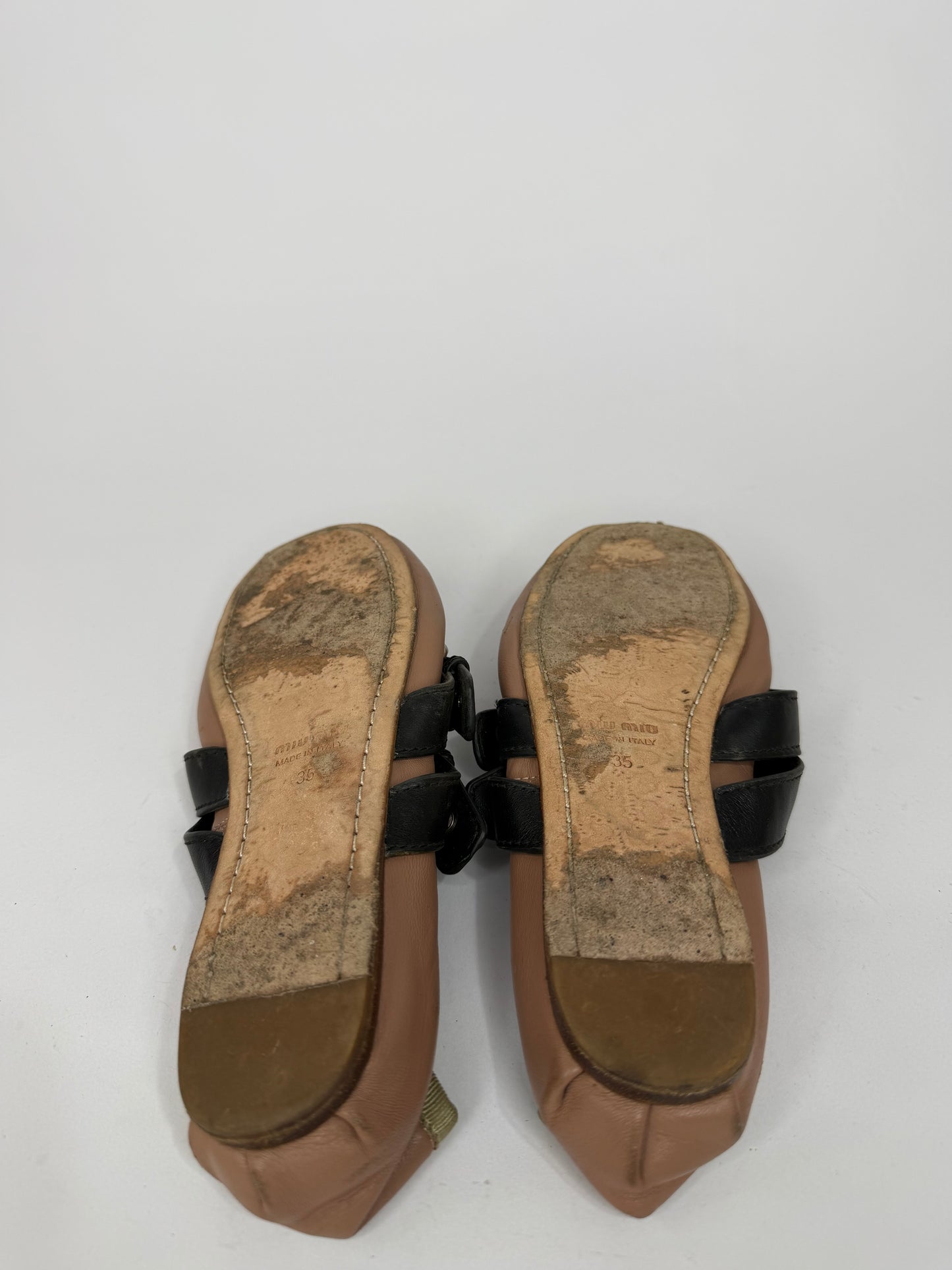 Miu Miu Brown Leather Buckle Detail Bow Ballet Flats Size 35 EU/ 5 US