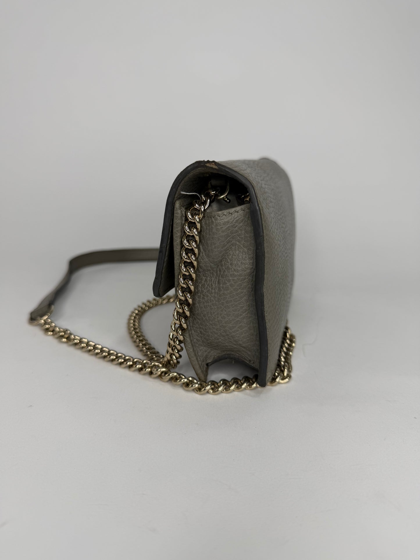 Gucci Grey Leather Interlocking G Wallet on Chain