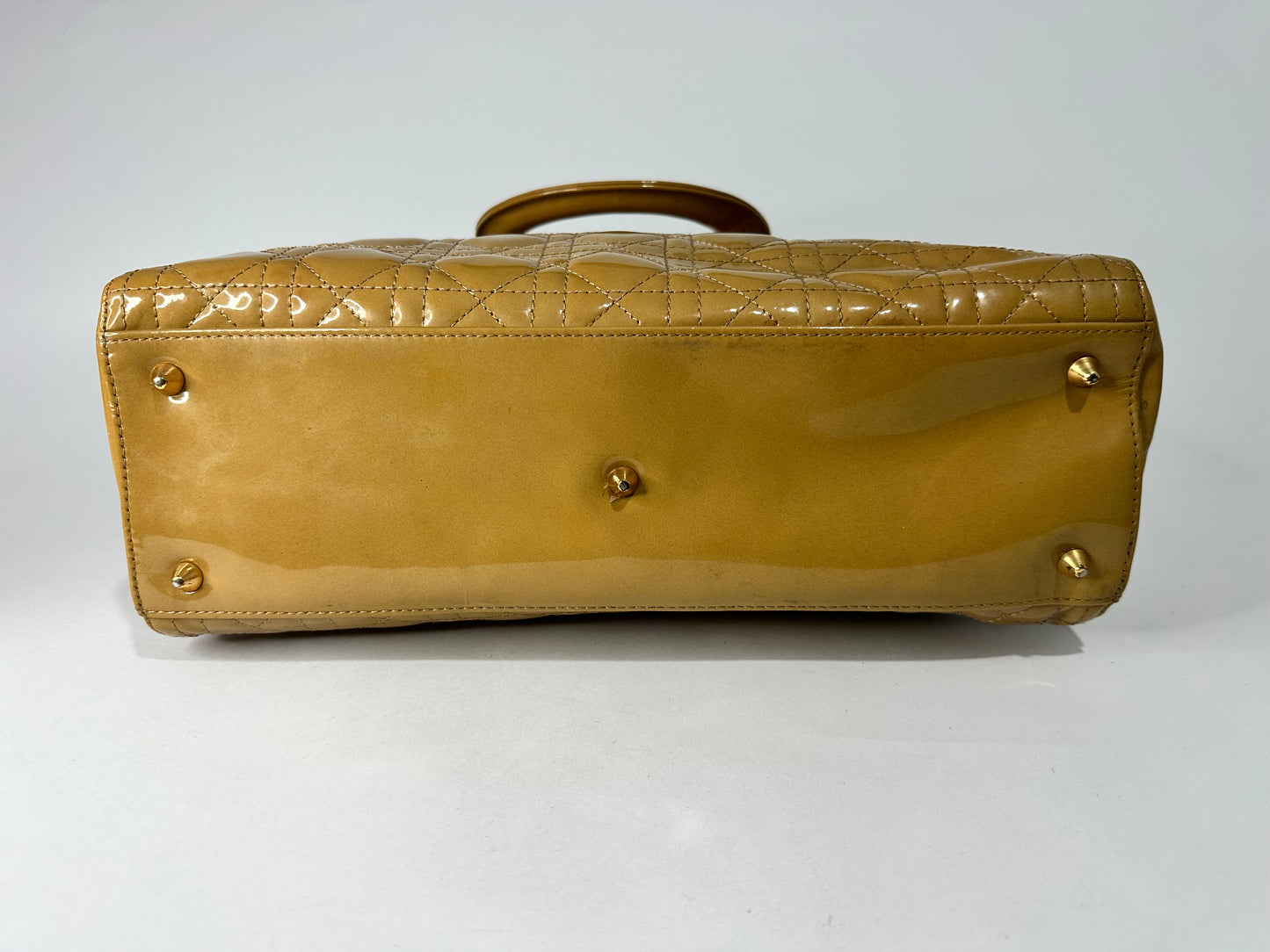 Dior Mustard Yellow Cannage Patent Leather Large Lady Dior Tote