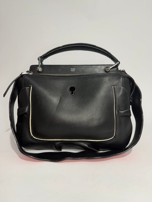 FENDI Black/Orange Smooth Calfskin Leather Dotcom Satchel Bag