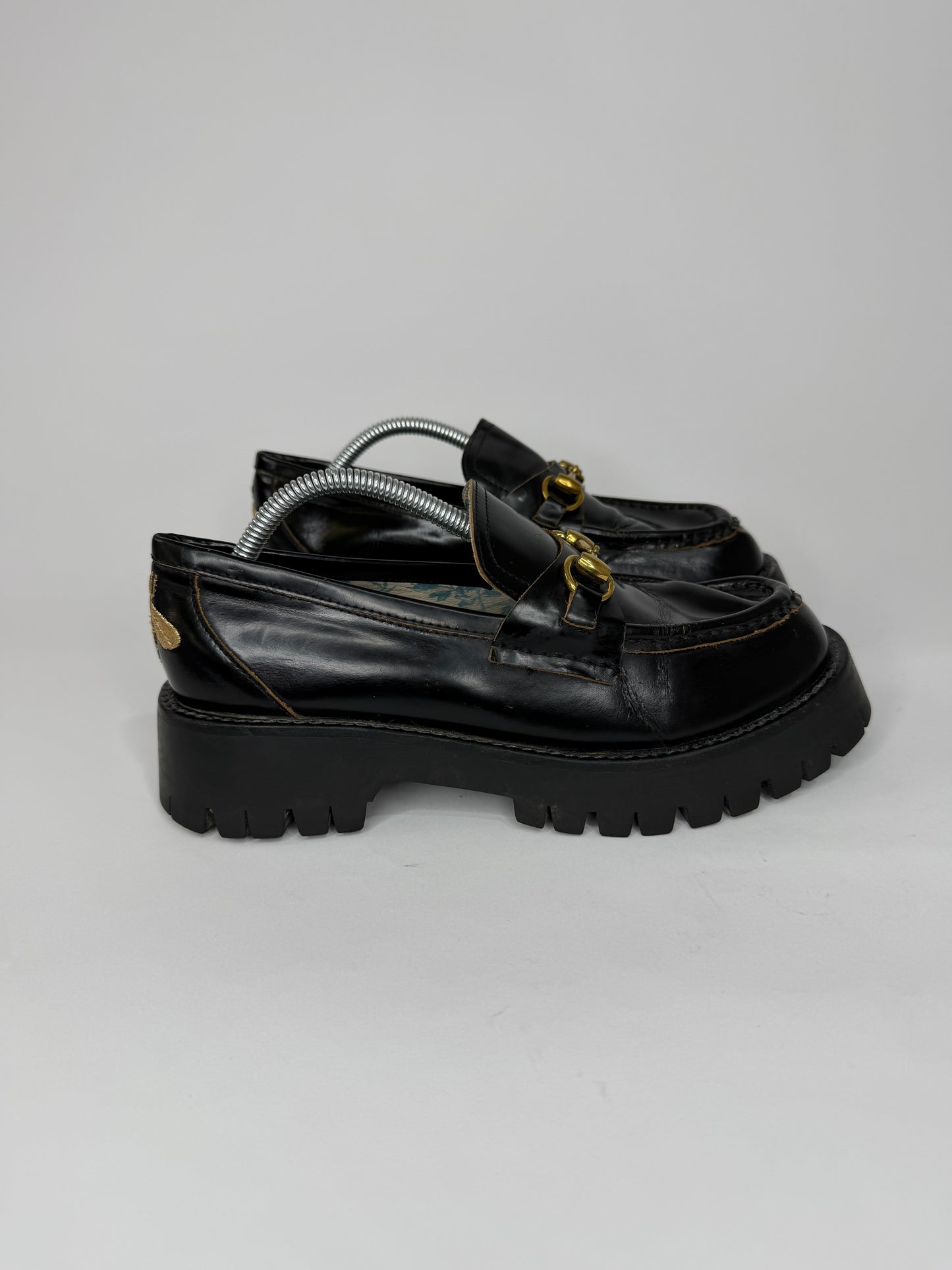 GUCCI
Cordovan Lux Womens Harald Horsebit 25mm Platform Loafers 40 Black
