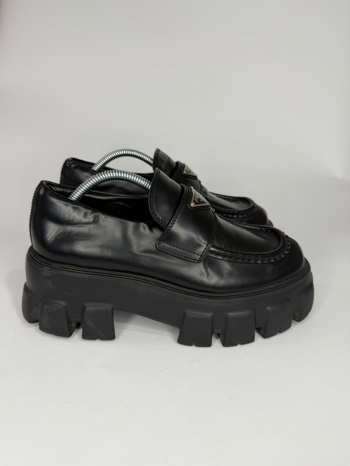 Prada Black Leather Monolith Platform Derby Sneakers Size 38 EU/ 8 US / 5 UK