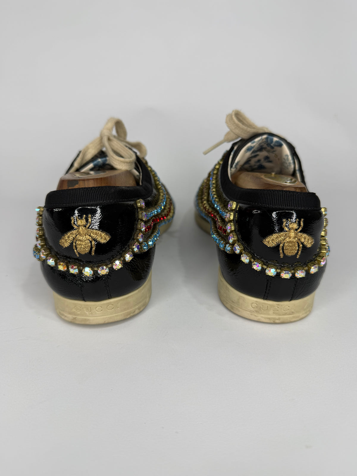 Gucci Black Leather Crystal Trim Sneakers Size 40 EU/ 8US / 7 UK