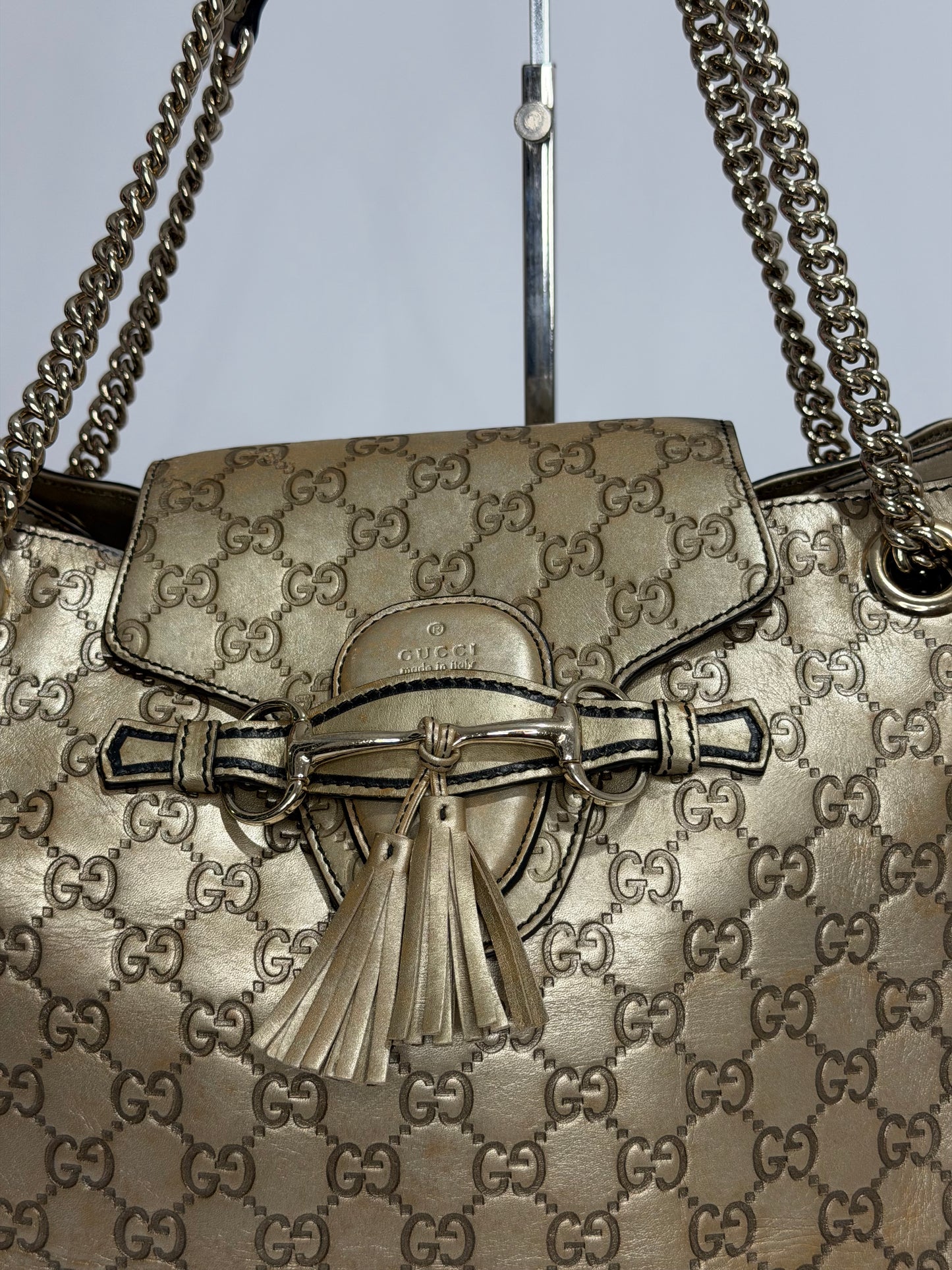 Gucci Beige Metallic Guccissima eather Large Emily Chain Shoulder Bag
