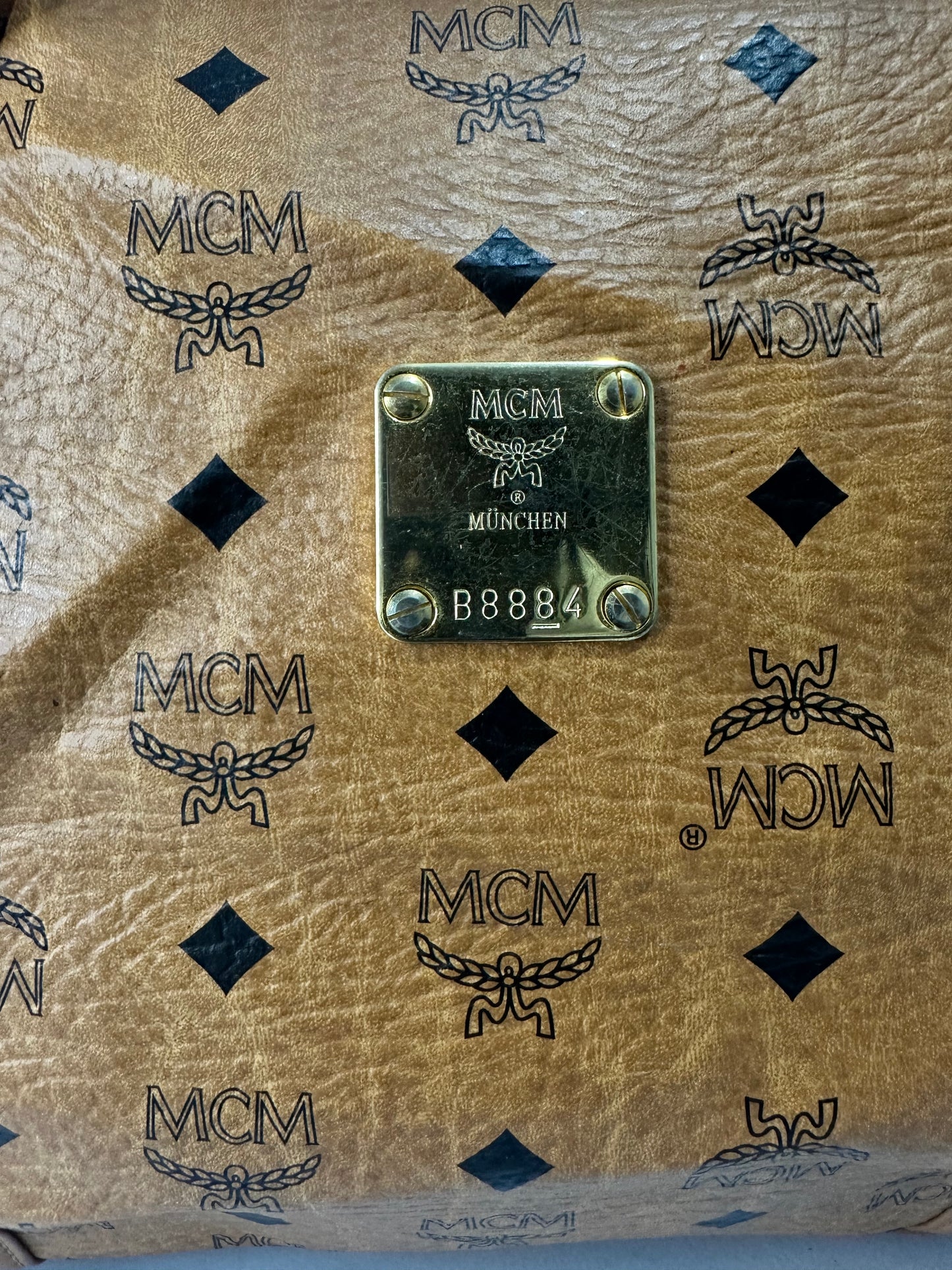 MCM Cognac Visetos Canvas Boston Bag